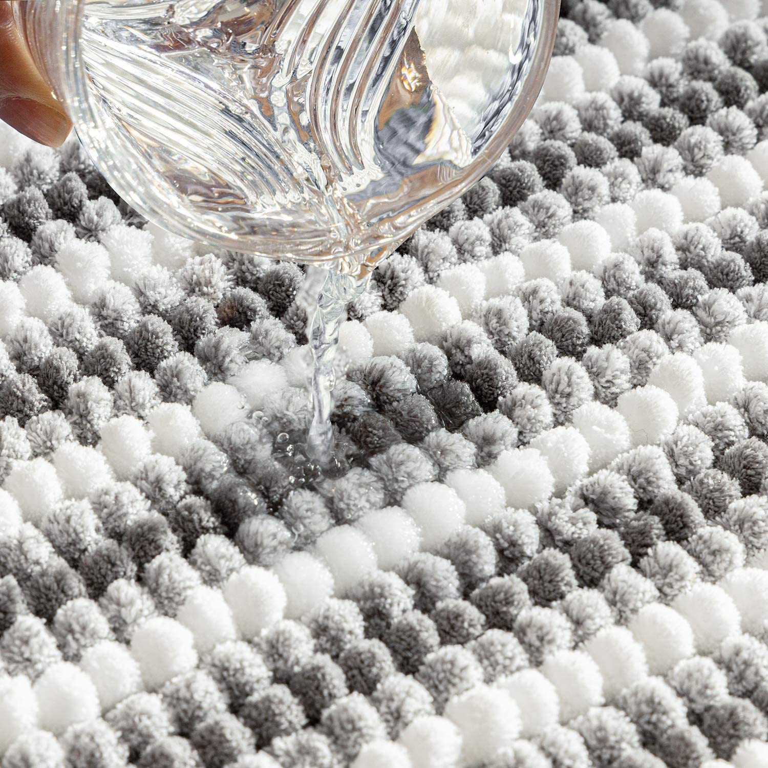 Ashler Chenille Bathroom Rug Set - Non-Slip Machine Washable Bath Mat, Ultra Soft Luxury Shower Rugs (2-Piece) - Fast Drying Water Absorbent Carpet for Bathtub & Shower Floor - Grey 17x24 & 26x44 Inches - Perfect for Bathroom Safety and Comfort