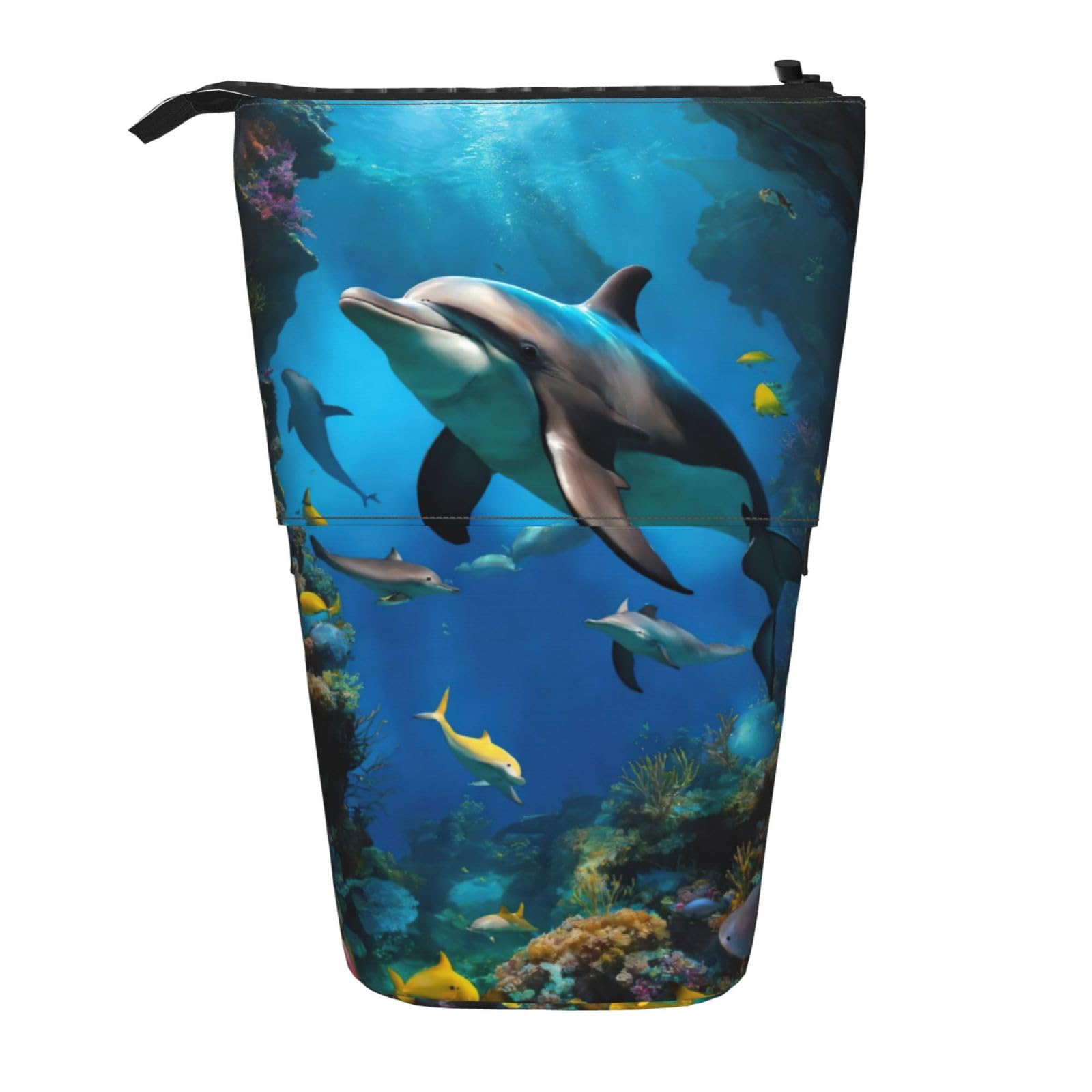 3D Underwater World Fish Dolphin Print Telescopic Pencil Case - Versatile Stationery & Makeup Storage Organizer for School, Office, Travel & Art Supplies | Waterproof & Durable Design