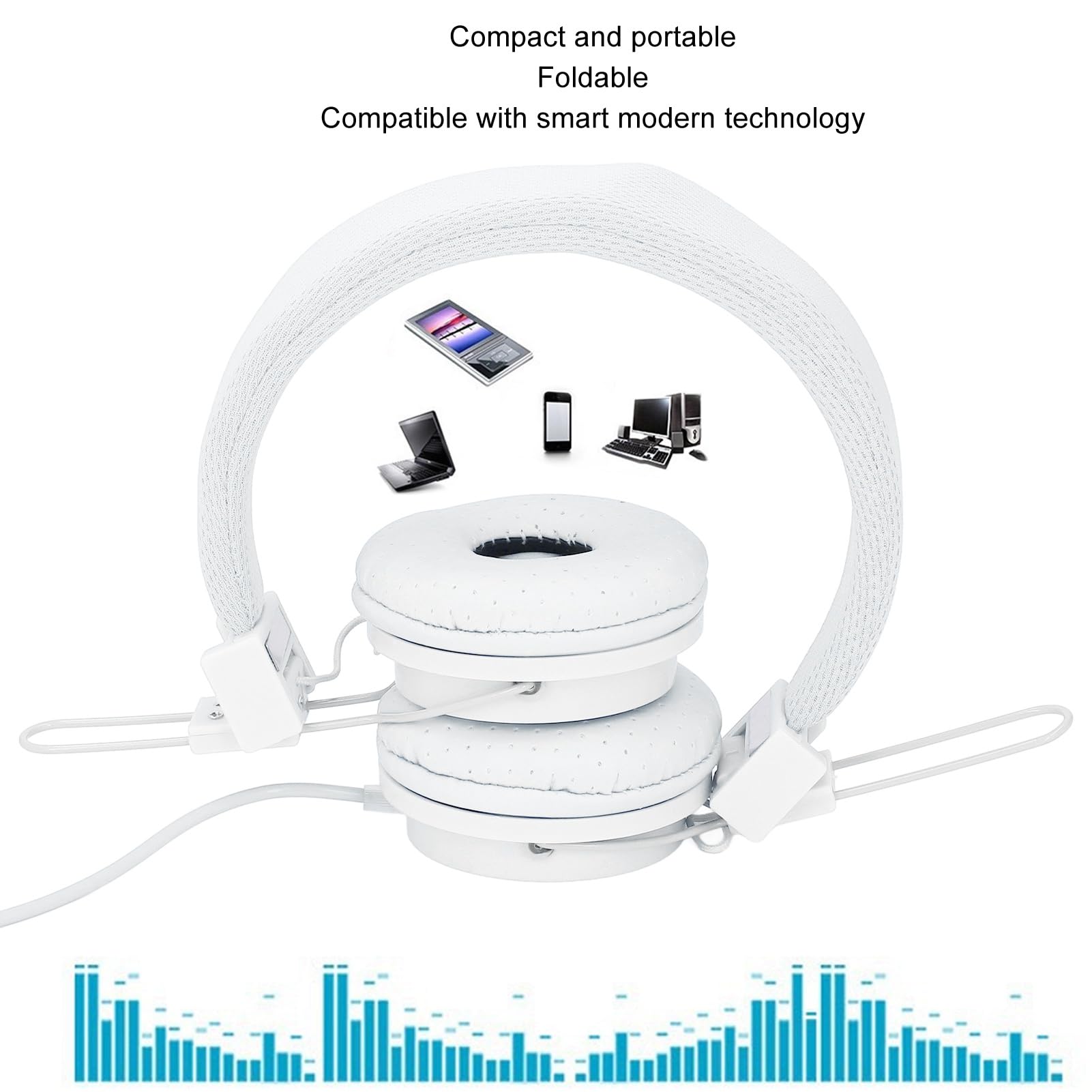 Fabater Wired Stereo Headphones with Microphone - Enhanced Surround Sound, Adjustable Headband for PC, Laptop, Gaming & Music - Comfortable Over-Ear Design (White) - Perfect for Work, Study, Online Classes & Entertainment