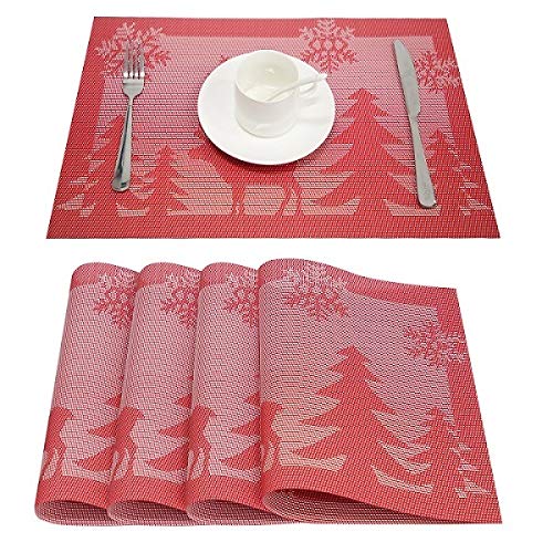 Non-Slip PVC Washable Placemats Set of 10 - Durable Dining Table Mats for Kitchen, Cup & Wine Coasters - Perfect for Everyday Meals, Parties & Home Decor (Red)