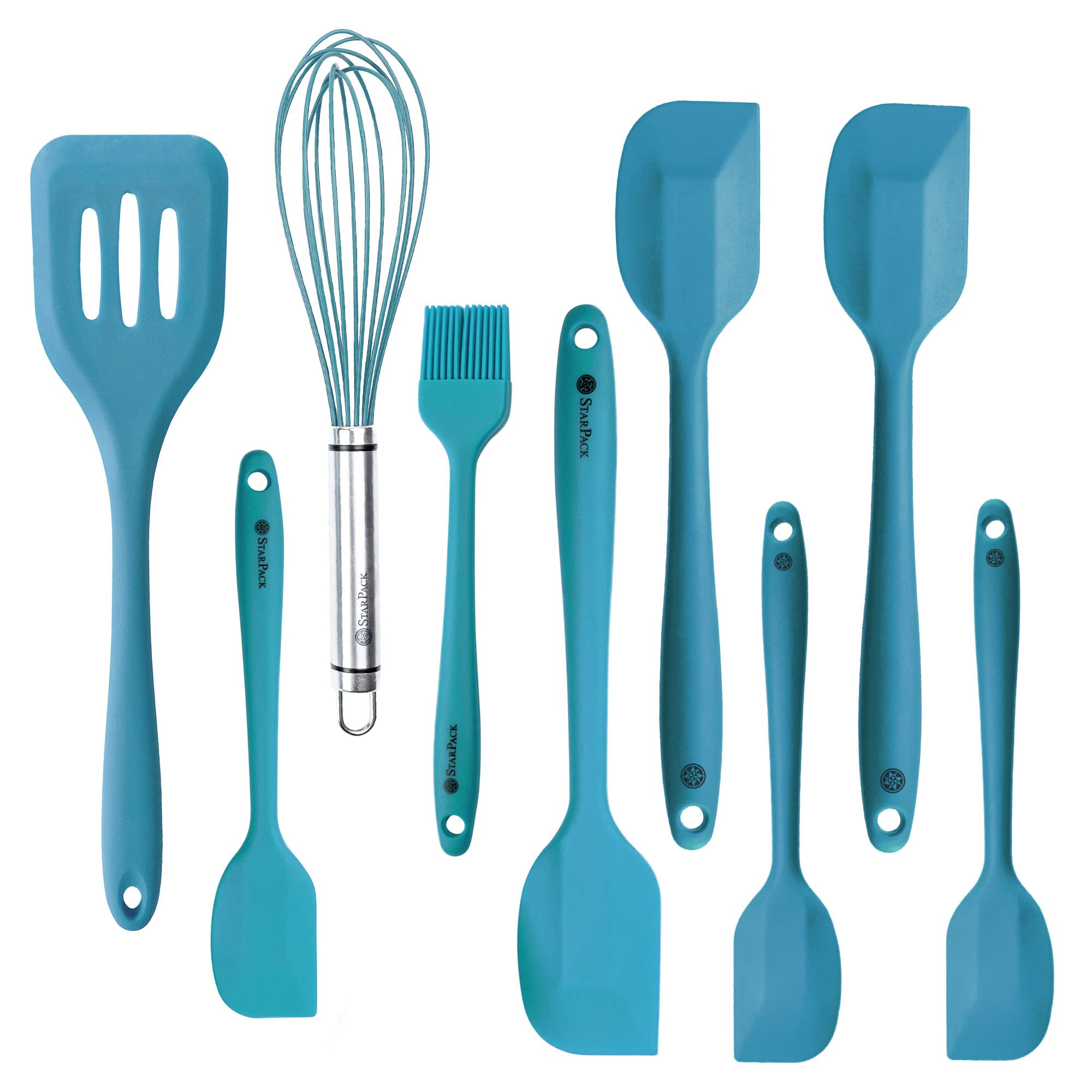 StarPack Premium 5-Piece Silicone Cooking Utensil Set with 4 Spatulas (2 Small + 2 Large) - Heat Resistant to 480°F, Non-Toxic & Hygienic One-Piece Design - Perfect for Baking, Cooking, Grilling & Non-Stick Pans (Teal Blue)