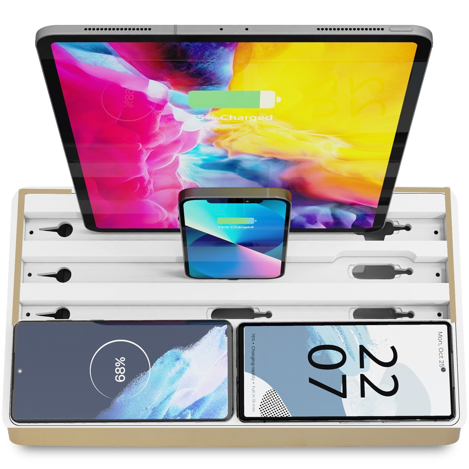 ALLDOCK Wireless Charging Station for Multiple Devices - Aluminum Gold & White - Perfect for Home, Office, and Family Use