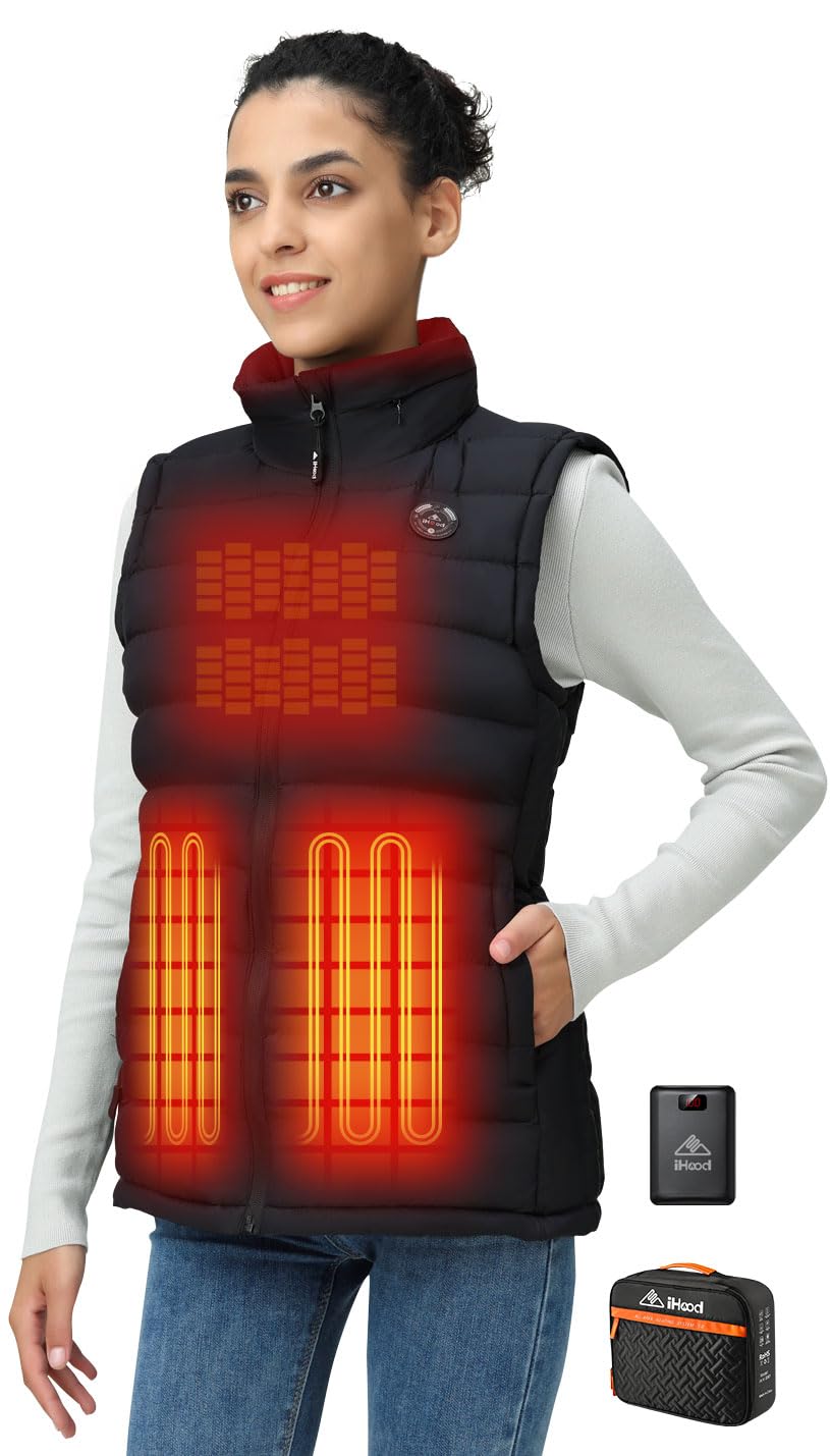 iHood Women's Heated Vest with Rechargeable Battery Pack - Retractable Heated Hood, Washable Electric Jacket for Cold Weather - Perfect for Outdoor Activities, Hiking, and Winter Sports