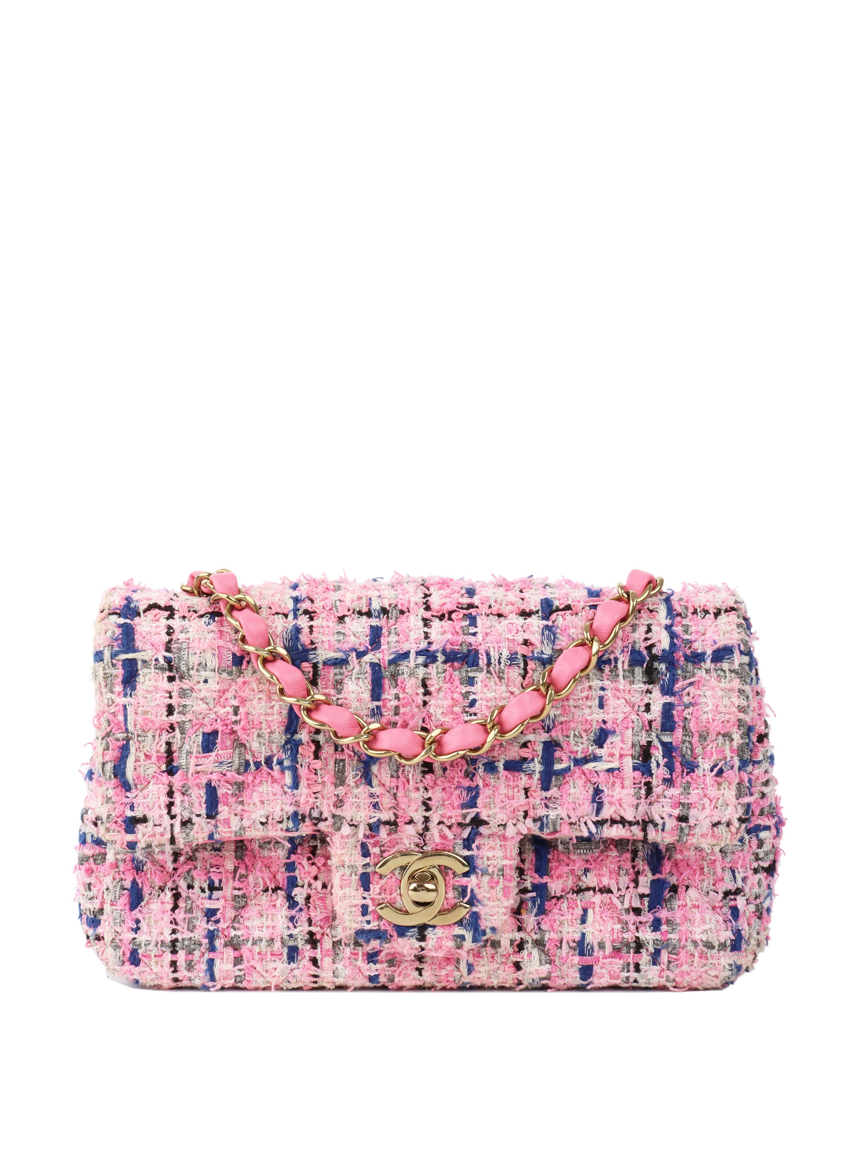 Chanel Pink & Blue Tweed Mini Rectangular Classic Flap Bag - Luxury Designer Handbag for Women | Perfect for Parties, Weddings & Special Occasions