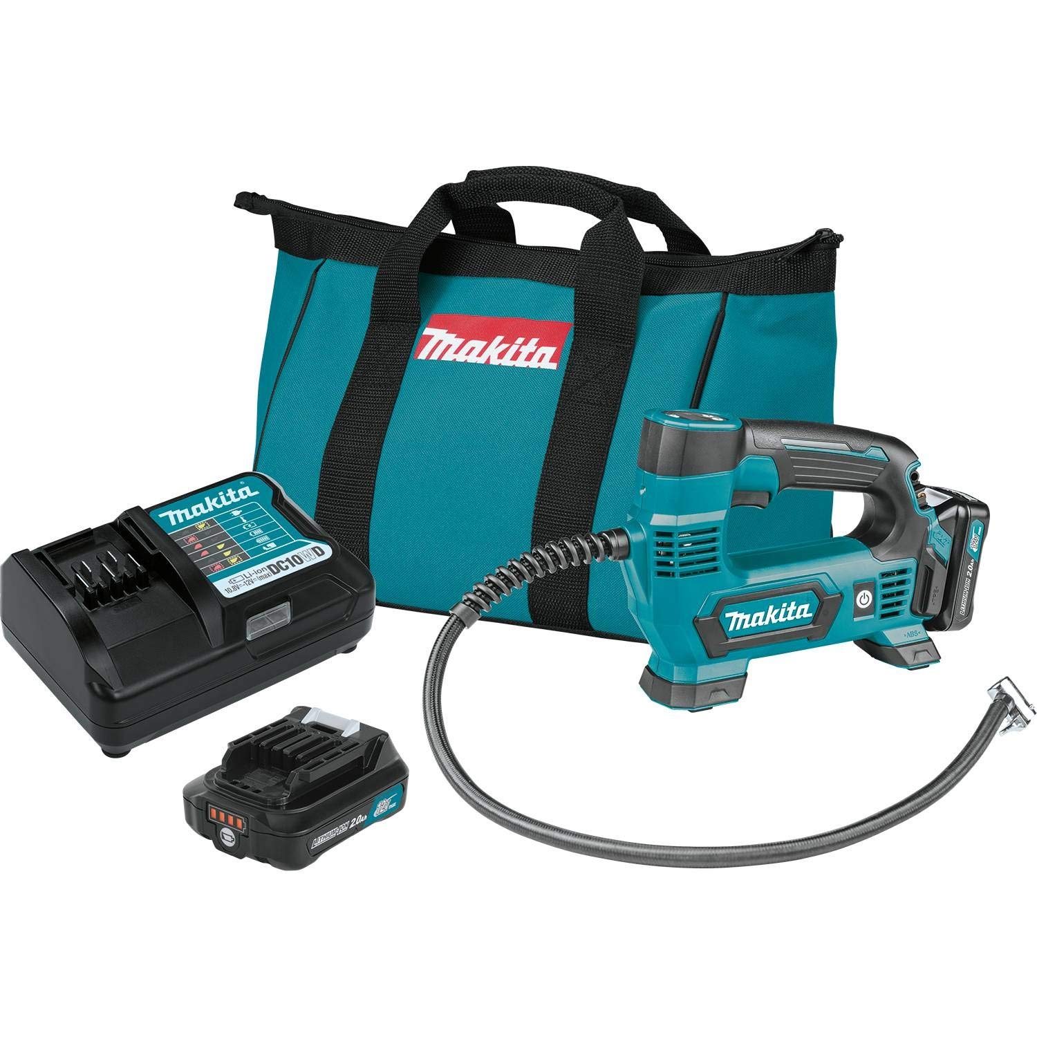 Makita MP100DWRX1 12V MAX CXT Cordless Air Inflator Kit with ML103 LED Flashlight - 2.0Ah Lithium-Ion Battery - Perfect for Tires, Sports Equipment & Outdoor Inflatables