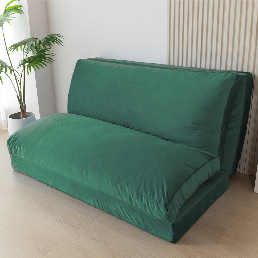 MAXYOYO Velvet Bean Bag Folding Sofa Bed - Washable Cover for Adults, Green | Portable Floor Lounger for Living Room, Bedroom & Dorm