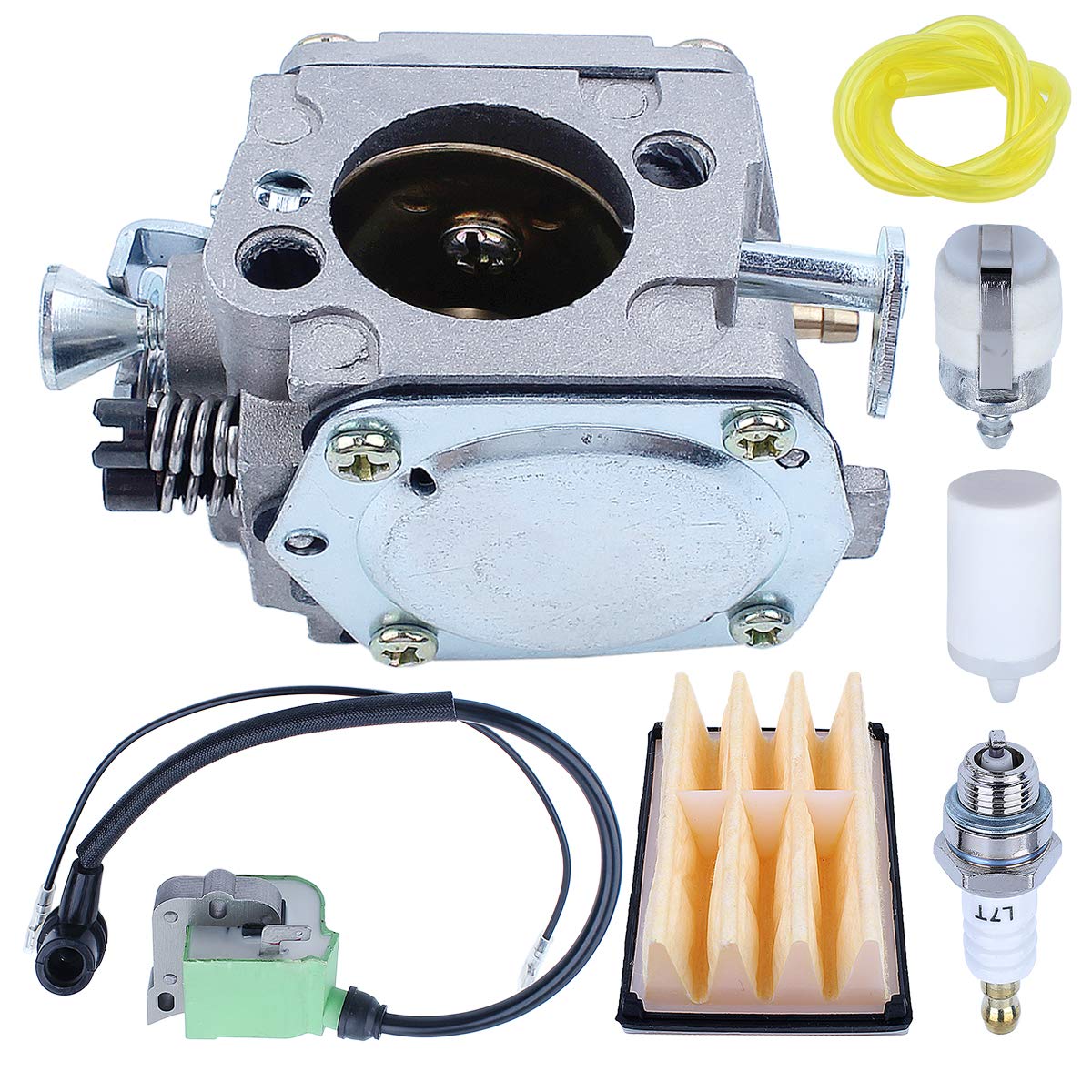 Husqvarna 268 272 272XP 61 266 Chainsaw Carburetor Kit with Ignition Coil, Air Filter & Fuel Line - Compatible with Models 503280316 & 503901401 - Perfect for Chainsaw Maintenance & Repair