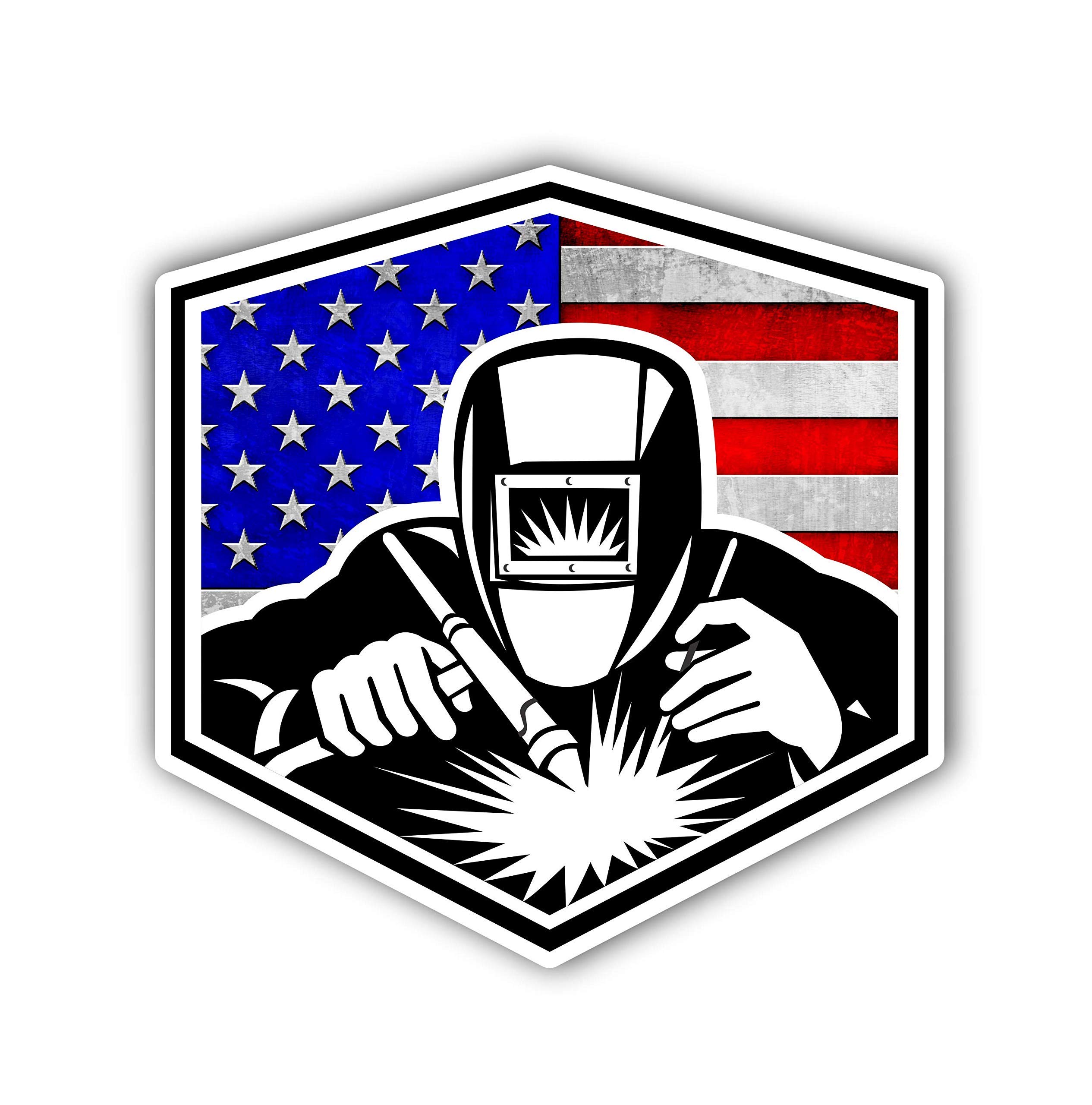 American Flag Welding Arc Car Decals - Waterproof Vinyl Stickers (5