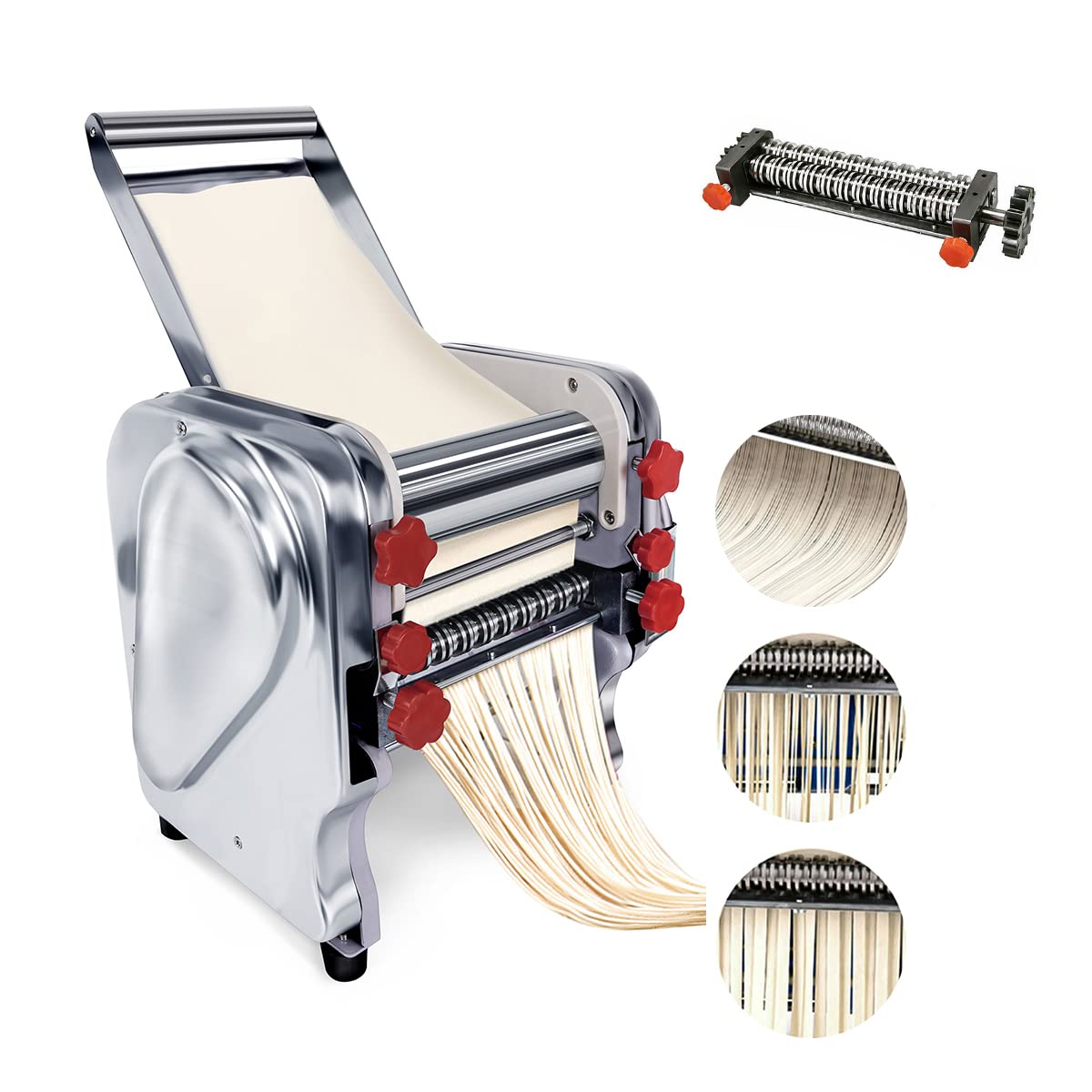 Electric Pasta Maker Machine 110V - Stainless Steel Noodle Press with 3mm/9mm Dough Roller Cutter (18cm Blade) for Homemade Spaghetti, Fettuccini - Perfect for Italian Cuisine, Family Cooking & Restaurant Use