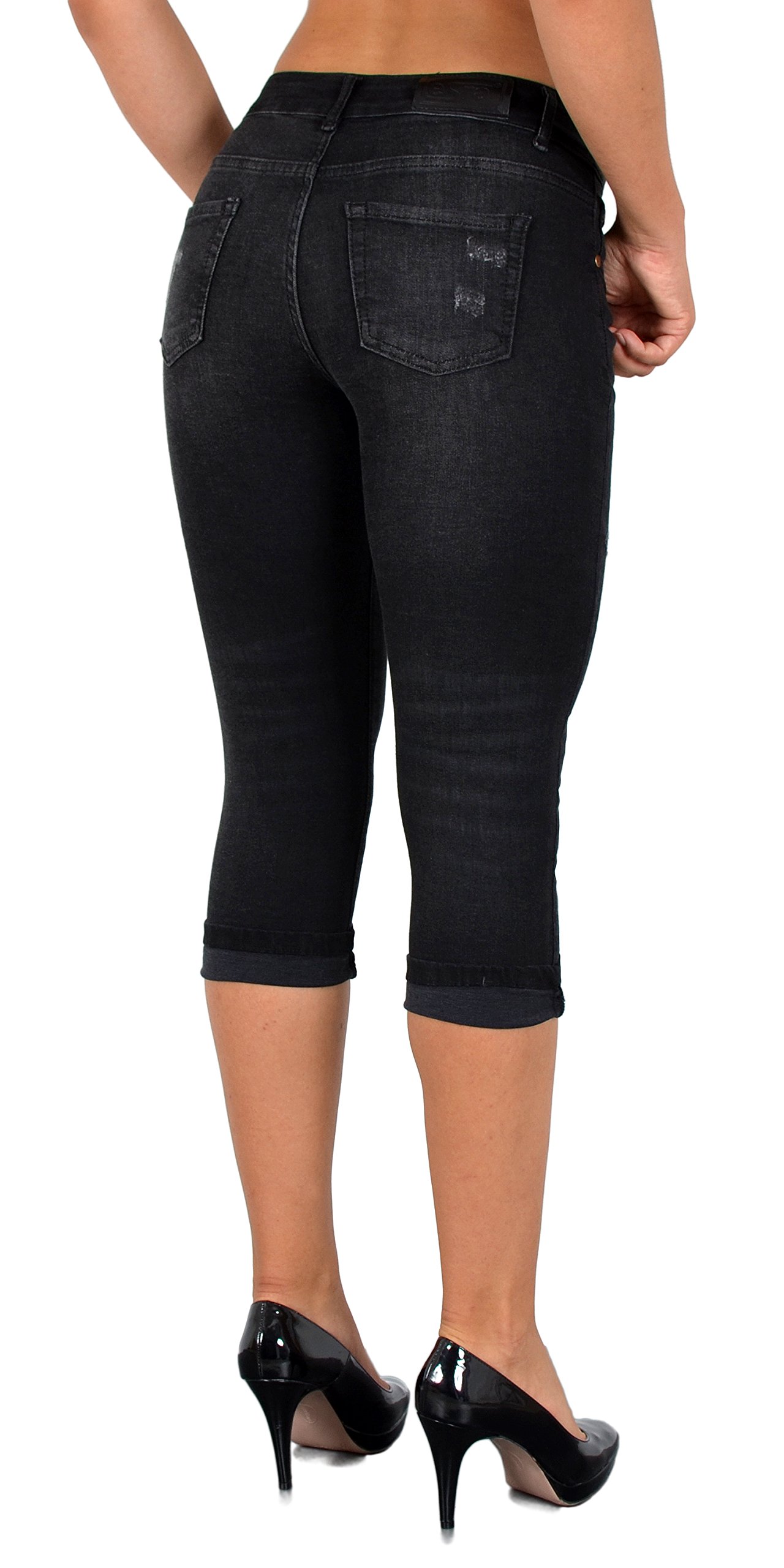 ESRA Women's High Waist Capri Jeans - 3/4 Length Summer Shorts for Women - Stretch Denim Pants with Comfort Fit (Plus Size Available) - Perfect for Beach, Vacation & Casual Outings