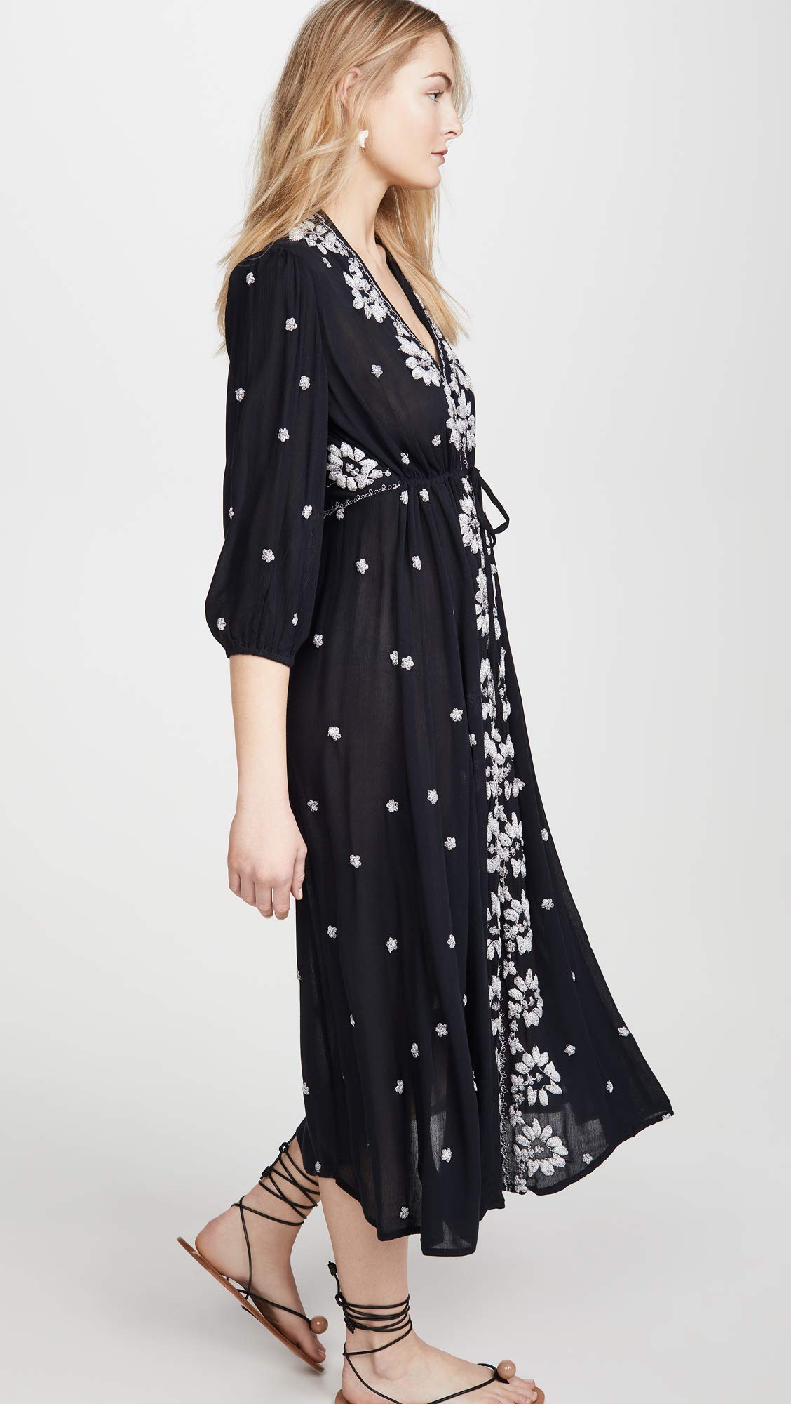 Free People Women's Embroidered V-Neck Maxi Dress - Boho Floral Summer Beach Dress for Vacations, Weddings & Outdoor Parties