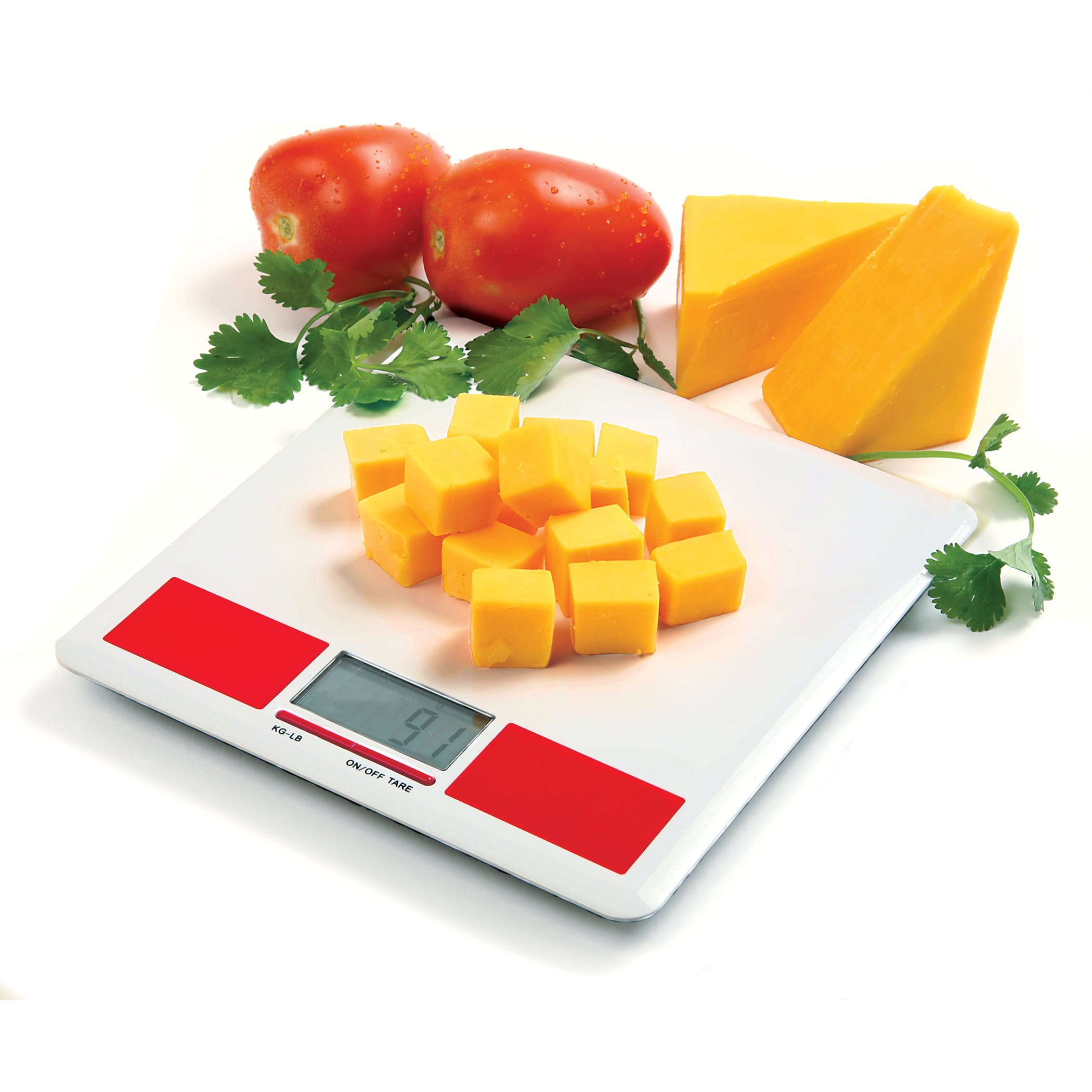 Norpro Digital Diet Kitchen Scale - 11 lb/5 kg Capacity, Precise Weight Measurement for Cooking & Baking, White & Red - Perfect for Portion Control, Meal Prep & Healthy Eating