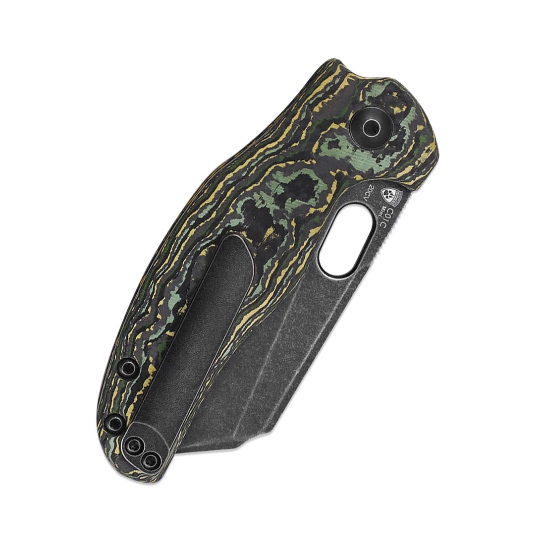 Kizer Ki3488A7 Mini Sheepdog Folding Knife - CPM 20CV Black Stonewash Blade, Fat Carbon Fiber Handles - EDC Pocket Knife for Outdoor, Camping & Everyday Carry