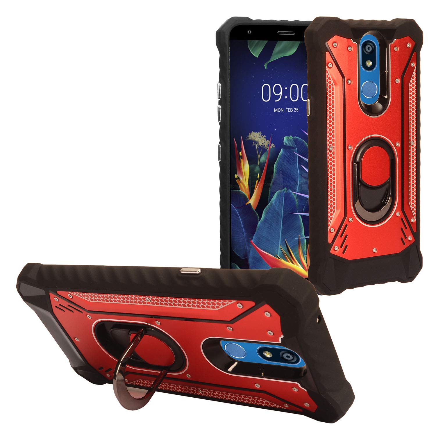 Premium Aluminum Hybrid Phone Case with Stand for LG K40/Harmony 3/Xpression Plus 2 (2019) LM-X420/LG Solo LTE L423DL - Shockproof Protective Cover - ZY0 Red - Perfect for Work, Travel & Everyday Use