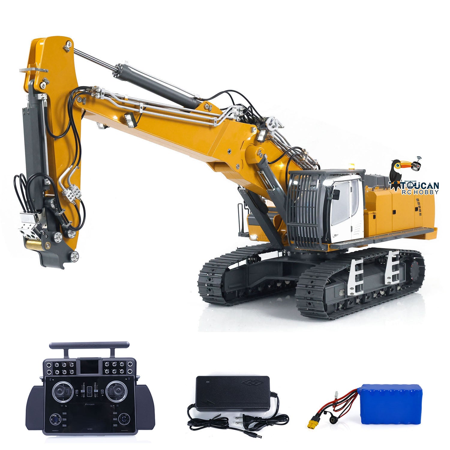 1/14 Scale K970 301S Hydraulic RC Excavator Toy - 3 Arms, RTR Radio Controlled Digger with Tamden XE Simulation, Painted Construction Vehicle for Kids & Adults - Perfect for Backyard Digging, Construction Play & RC Hobby Enthusiasts