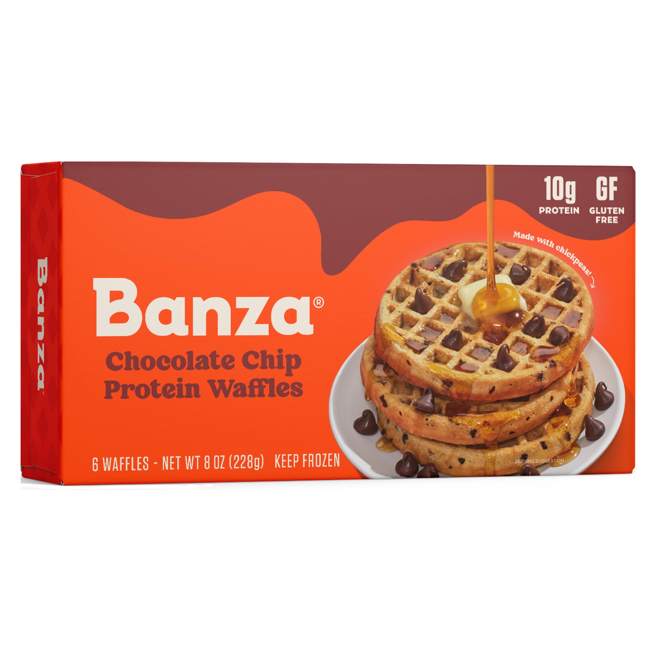 Banza Chocolate Chip Chickpea Waffles - High Protein, Gluten Free, Low Carb Frozen Waffles (8oz) | Perfect for Quick Breakfast, Healthy Snacks & Kids Lunch Boxes