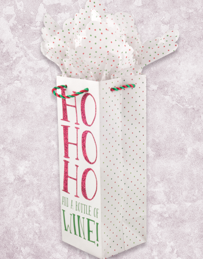 Festive Christmas Wine Bags - Ho Ho Ho Holiday Gift Bags for Wine Bottles - Perfect for Holiday Parties, Secret Santa Gifts & Christmas Celebrations