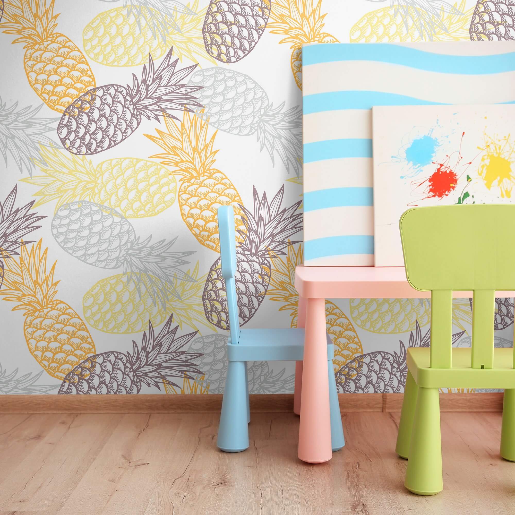 Yellow and White Tropical Peel and Stick Removable Wallpaper - Self-Adhesive Wall Decor for Bedroom, Living Room, Nursery | Easy Installation & Damage-Free Removal
