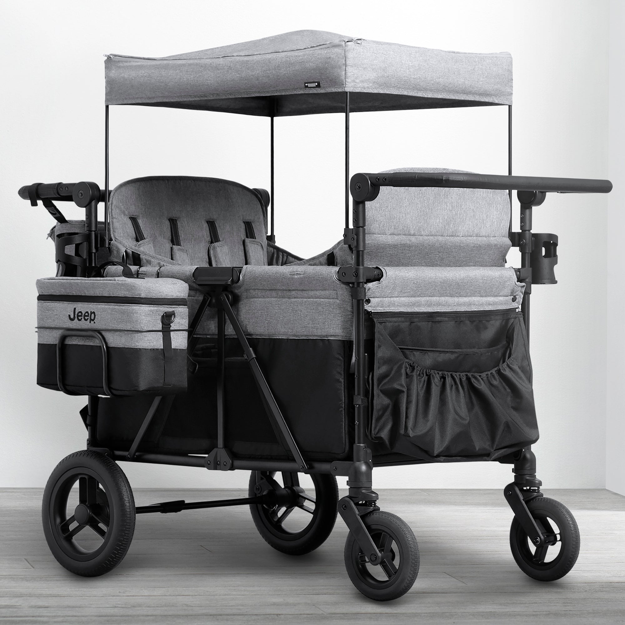 Jeep Wrangler Deluxe 4-Seater Stroller Wagon with Insulated Cooler Bag - Perfect for Family Outings, Beach Trips, and Outdoor Adventures