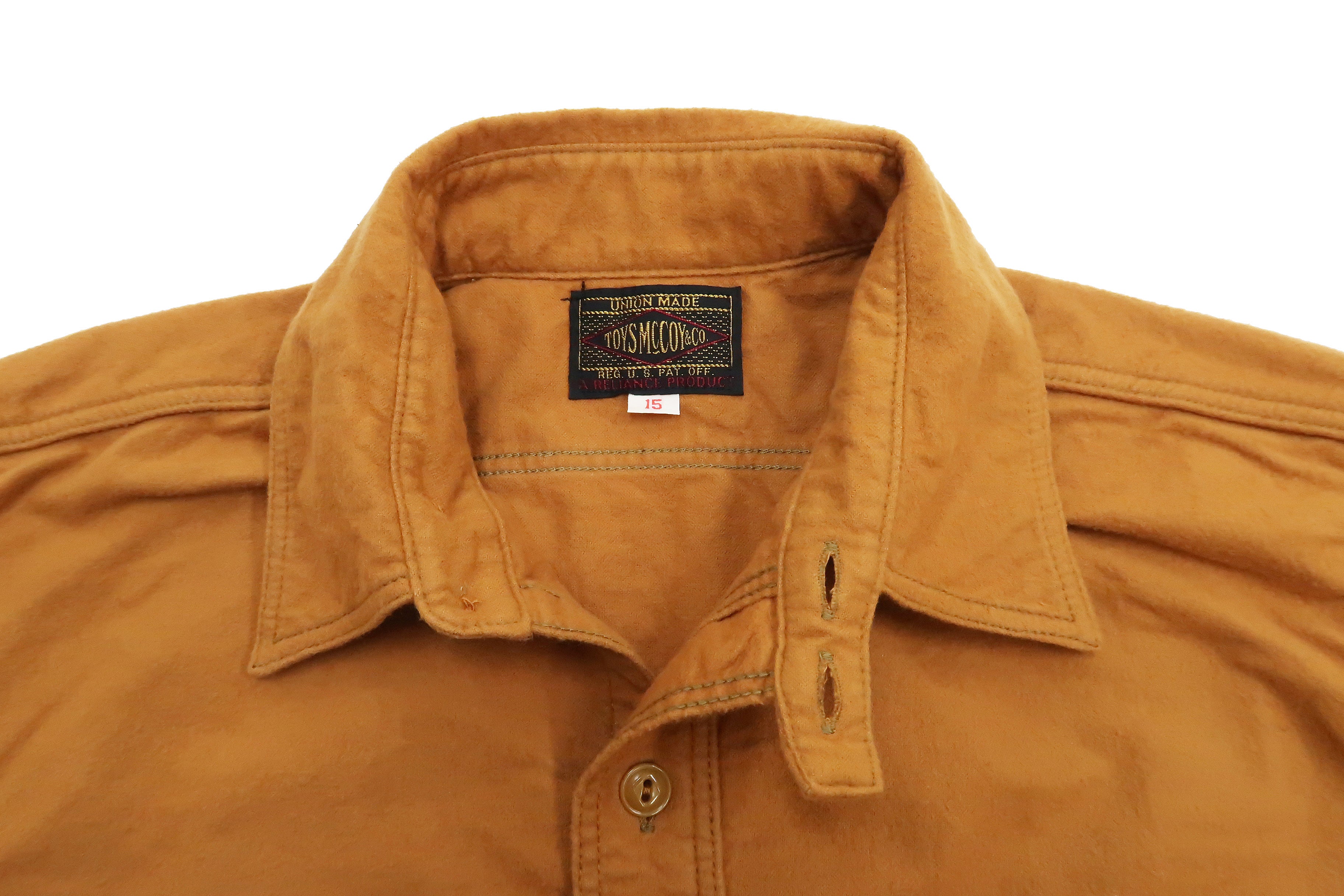 TOYS McCOY Men's Vintage Work Shirt - Solid Brushed Flannel Long Sleeve Button Up Shirt TMS2208-060 Gold | Casual Wear, Outdoor Activities & Retro Fashion