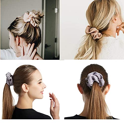 Belicia Satin Hair Scrunchies 6 Pack - Soft Elastic Hair Ties for Women & Girls, Pink Solid Ponytail Holders, Gentle No-Slip Hair Accessories for Daily Use, Workout, and Special Occasions