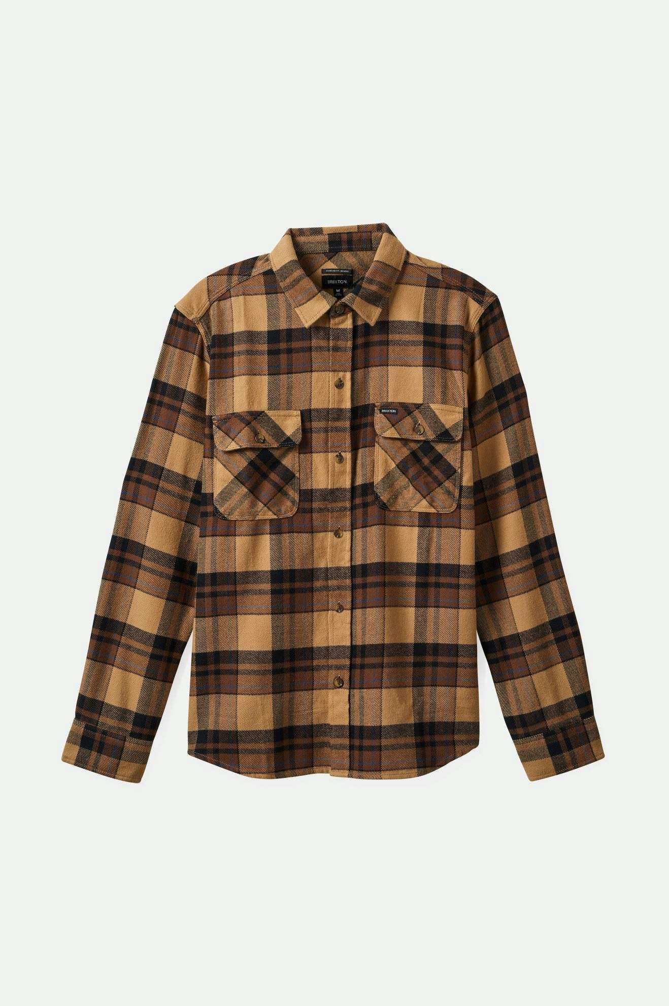 Bowery Long Sleeve Flannel Shirt - Tiger's Eye, Pinecone Brown & Washed Black Plaid - Cozy Fall & Winter Layering for Men