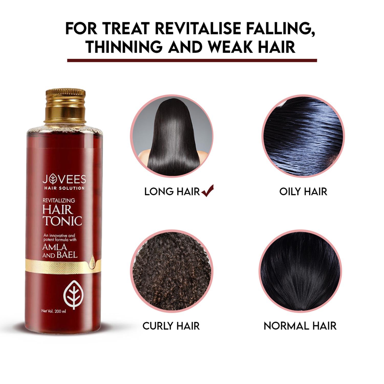 Jovees Herbal Revitalizing Amla & Bael Hair Tonic - Promotes Hair Growth, Volume & Protection | Strengthens & Thickens Hair for All Hair Types | 100ml | Perfect for Daily Hair Care & Damage Repair