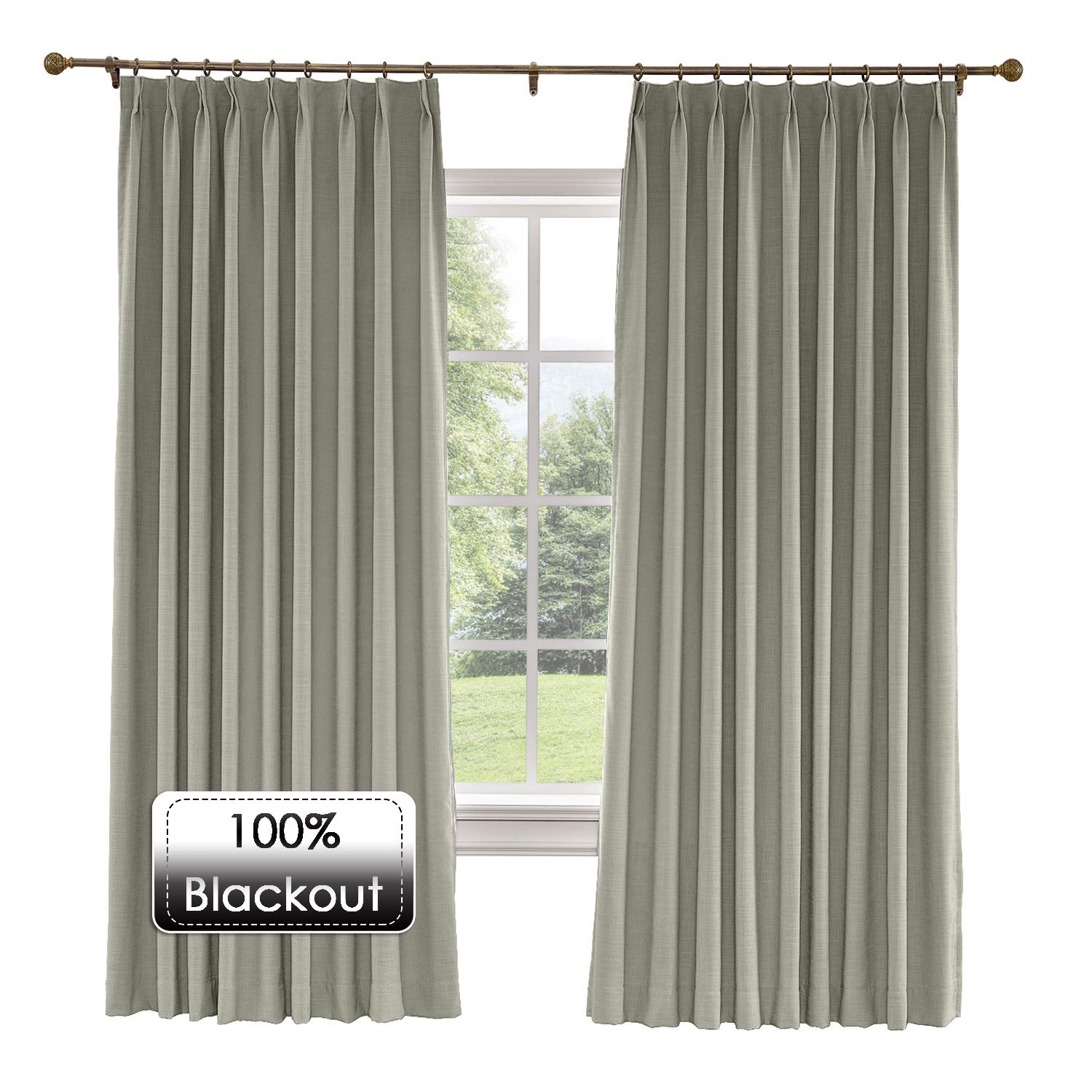 Premium Linen Blackout Curtains for Sliding Doors - Thermal Insulated Room Darkening Pinch Pleat Window Drapes - Light Gray 100x84 Inches (1 Panel) - Perfect for Living Room, Bedroom & Patio Privacy