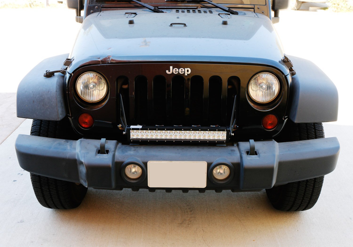 120W 20 LED Light Bar with Front Grille Bracket & Wiring Kit for 2007-2017 Jeep Wrangler JK - Off-Road Lighting, Trail Driving, Night Adventure Accessories