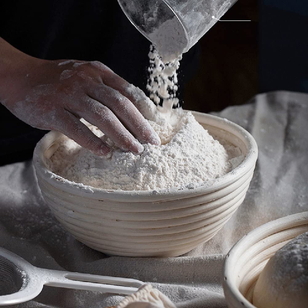 Professional Round Bread Proofing Basket Kit - Natural Rattan Dough Banneton with Linen Liner - Perfect for Sourdough, Artisan Bread Baking - Ideal for Home Bakers & Professionals (USA Shipped) - Great for Kitchen, Bakery, Bread Making Classes & Gift Giving