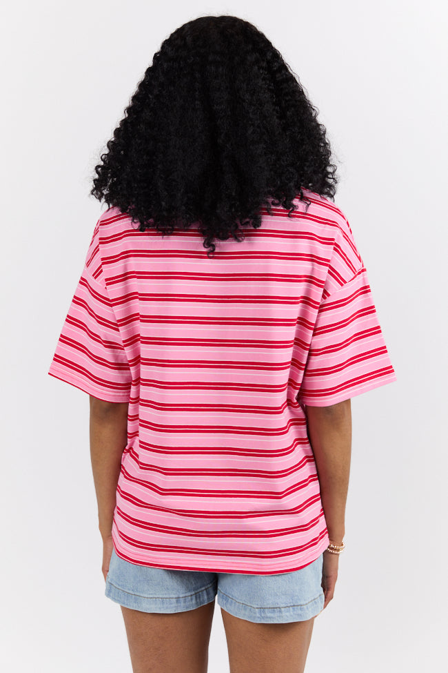 Stylish Pink and Red Oversized Striped T-Shirt for Women - Trendy Striped Tee - Perfect for Casual Outfits and Layering