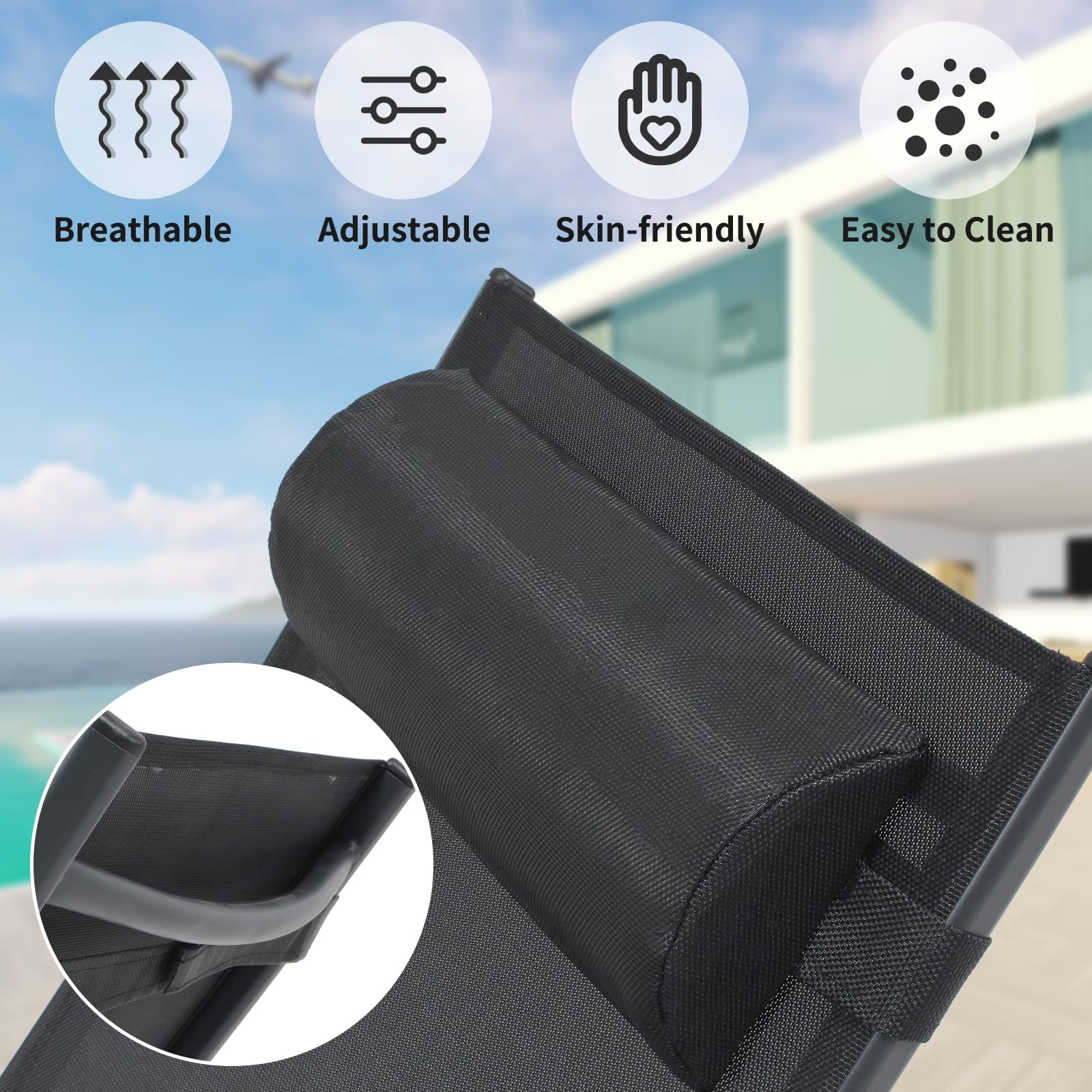 3-Piece Patio Chaise Lounge Chair Set - Aluminum Outdoor Reclining Sun Lounger with Adjustable Headrest & Side Table - Perfect for Poolside, Beach, Garden, Lawn & Backyard Relaxation (Black)