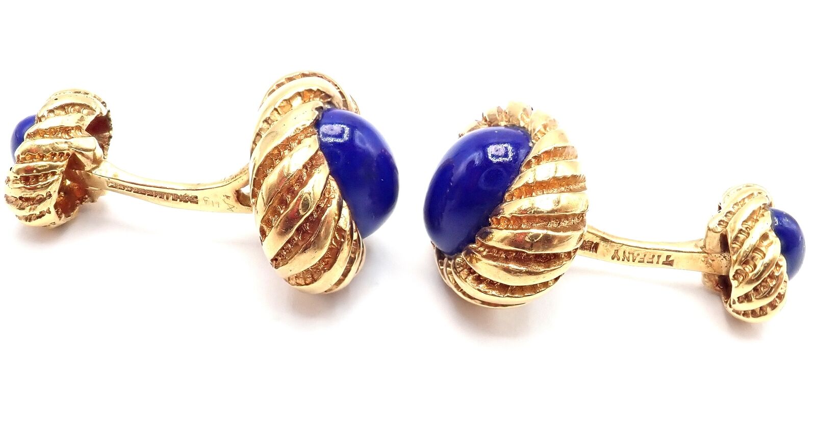 Authentic Tiffany & Co Jean Schlumberger 18k Yellow Gold Lapis Lazuli Cufflinks for Men - Luxury Gift for Weddings, Business & Formal Occasions