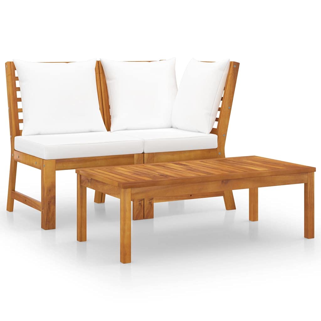 Premium 3-Piece Patio Lounge Set with Cream Cushions - Solid Acacia Wood Outdoor Furniture for Garden, Poolside & Backyard Relaxation