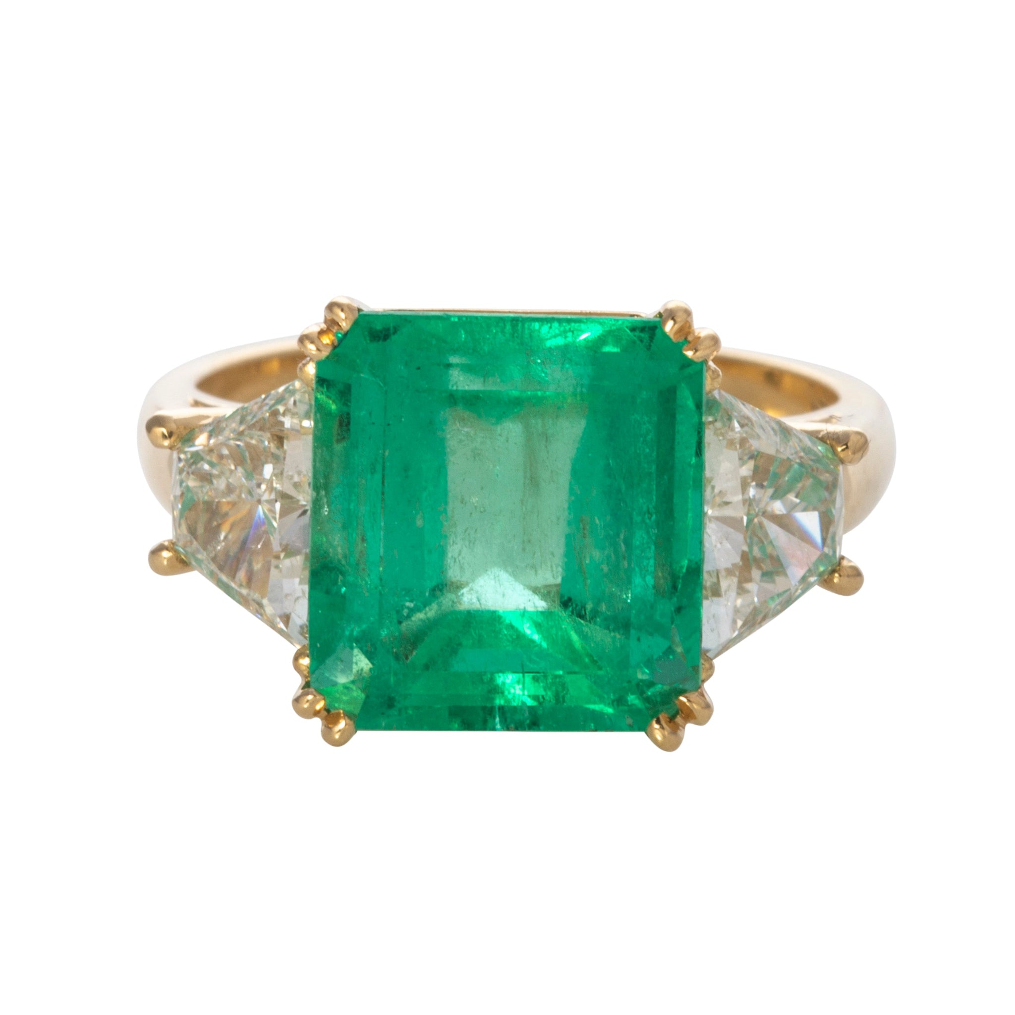 5.77ct Natural Emerald & Trapezoid Diamond Three Stone 18K Gold Engagement Ring for Women - Perfect for Weddings, Anniversaries & Special Occasions