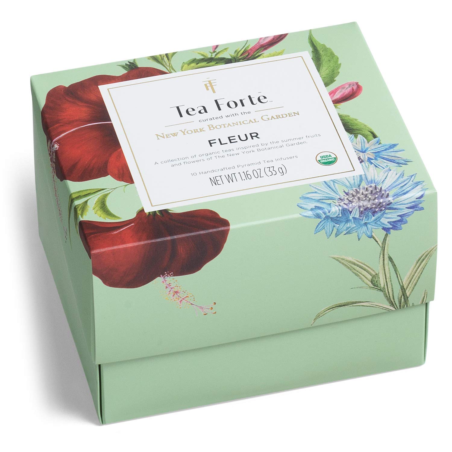 Premium Tea Forte Fleur Gift Set - Elegant Cafe Cup, Tea Tray & 10 Artisan Pyramid Tea Bags | Perfect for Afternoon Tea, Bridal Showers & Thoughtful Gifts