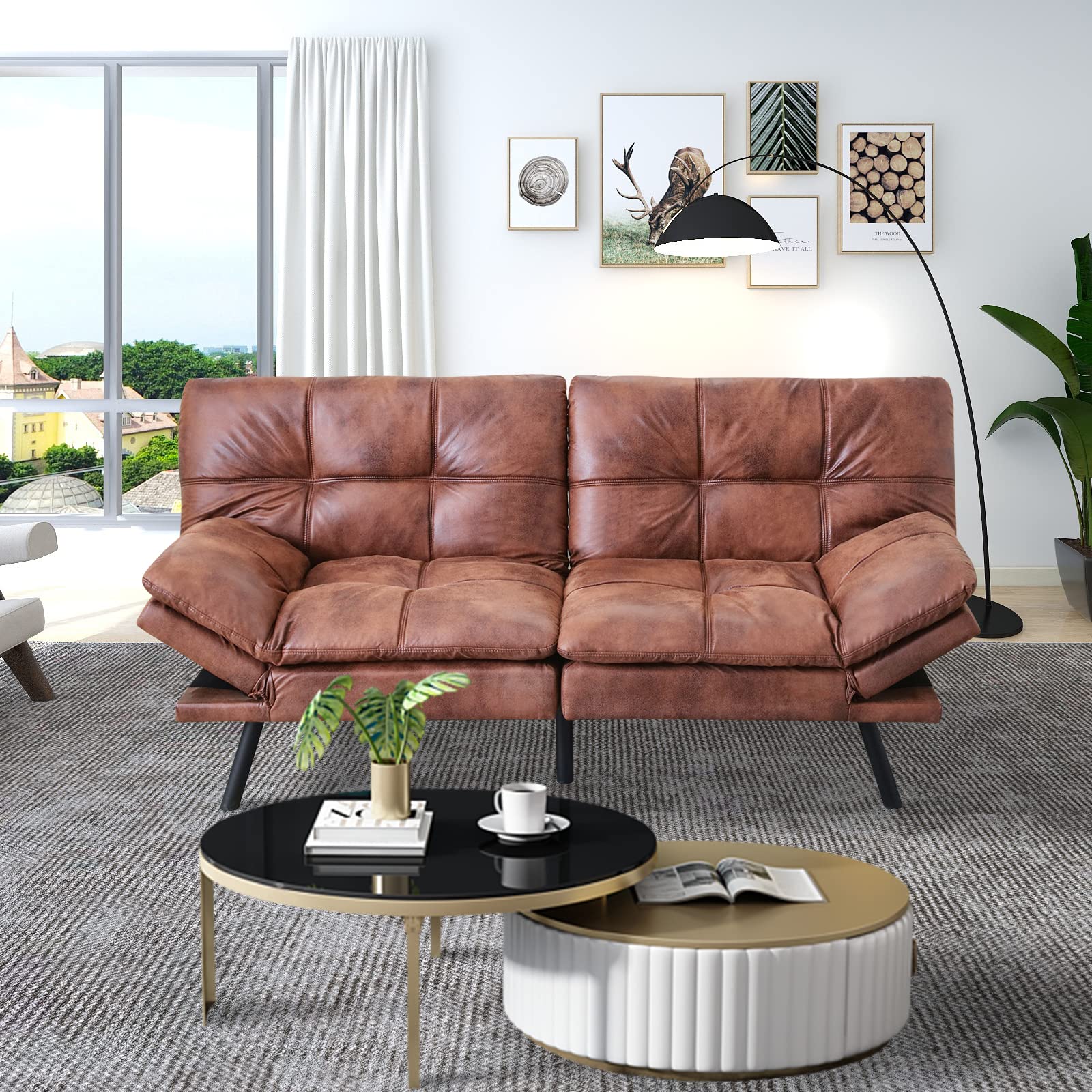 MUUEGM Convertible Futon Sofa Bed with Memory Foam - Modern Sleeper Loveseat Couch for Small Spaces - Easy Assembly Black Futon for Apartments, Living Rooms & Guest Rooms - Perfect for Studio, Dorm & Office Napping