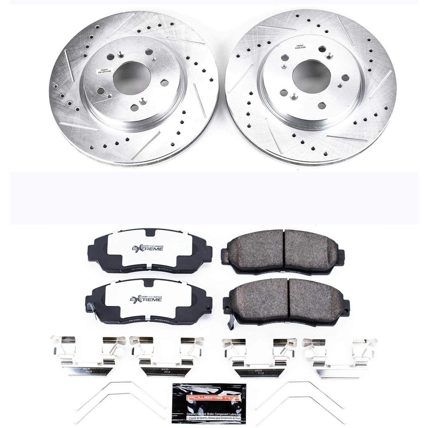 Power Stop K5432-26 Z26 Carbon Fiber Brake Pads & Drilled Slotted Rotors Kit - High Performance Front Brake System for Cars, Trucks & SUVs | Perfect for Daily Driving, Racing & Towing