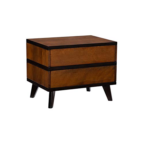 Mid-Century Modern Walnut Brown Wood Nightstand with Two Drawers - Riverbay Furniture - Perfect for Bedroom, Guest Room & Small Space Storage