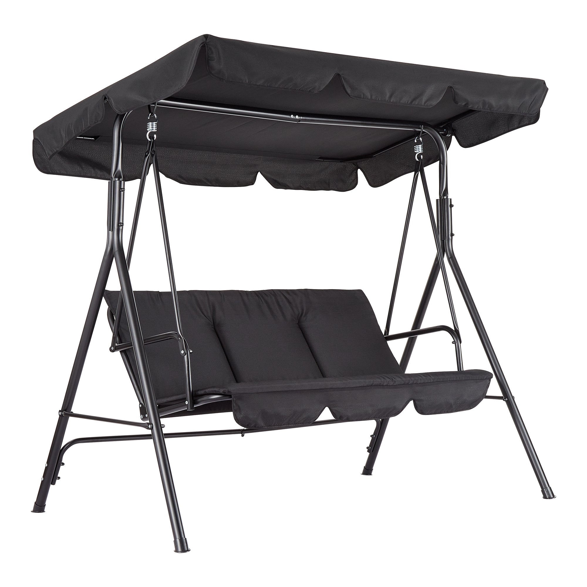 GARVEE 3-Person Outdoor Patio Swing Chair with Adjustable Tilt Canopy - Convertible Hanging Glider Lounge for Porch, Backyard & Garden - Weather-Resistant Black Steel Frame - Perfect for Relaxing, Reading & Outdoor Entertaining