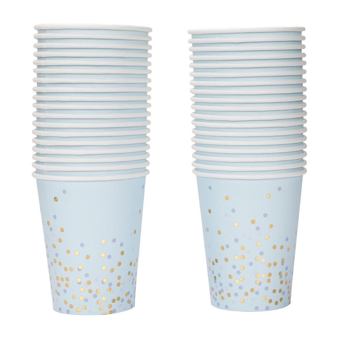 Geeklife 9oz Disposable Gold Foil Paper Cups with Blue & Gold Dots - Elegant Sparkly Cups for Wedding, Party, Cocktail, Anniversary Dinner & Holiday Celebrations (40-Pack, Gold Little Dots Design) - Perfect for Bridal Showers, Baby Showers & Office Events