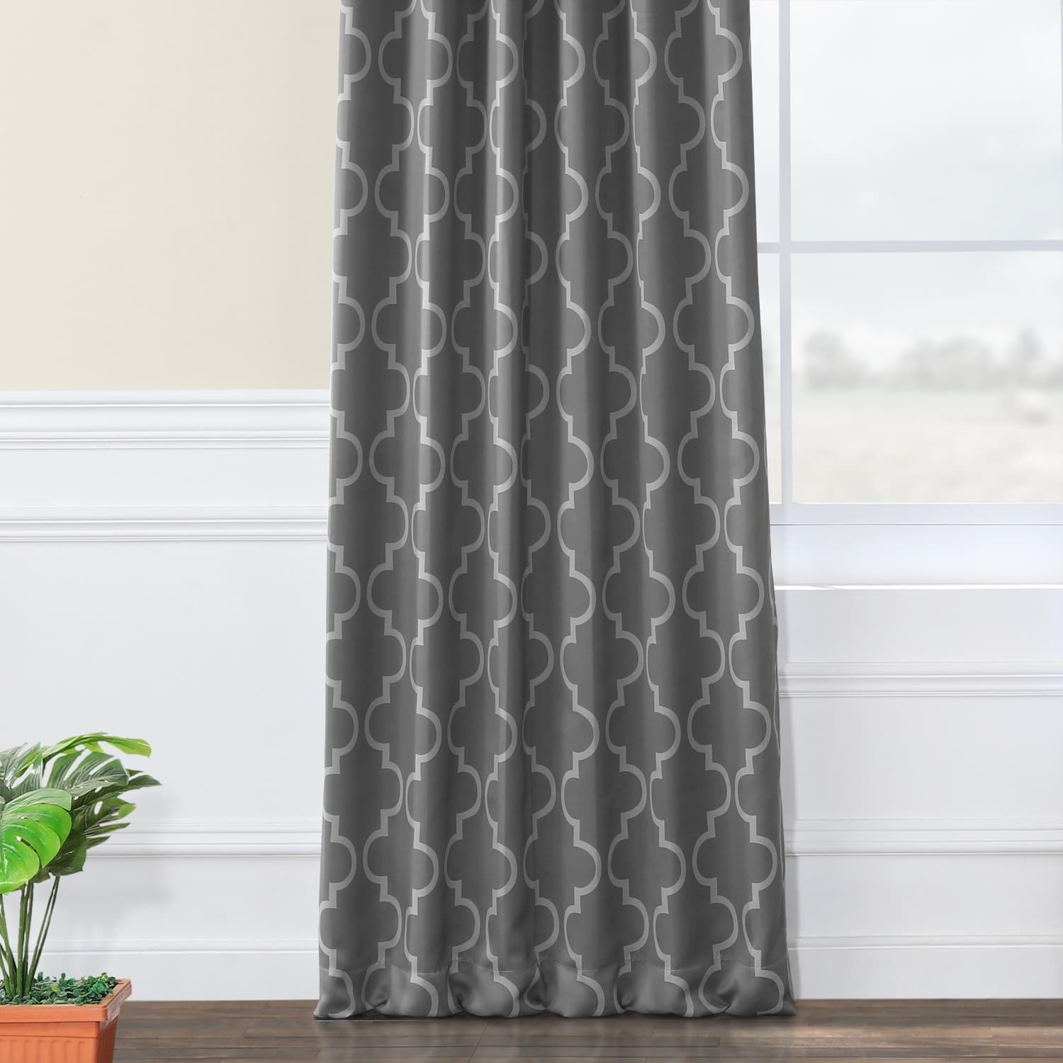 Seville Grey & Silver Geometric Blackout Curtains for Bedroom & Living Room - Modern Window Treatment for Light Blocking & Privacy