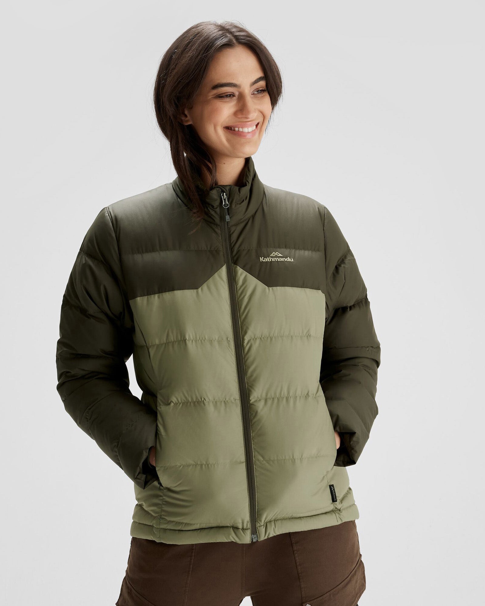 Women's Epiq Down Jacket - Waterproof Winter Coat for Cold Weather, Lightweight Warm Puffer Coat with Hood (Beech/Dark Moss) - Perfect for Skiing, Hiking & Outdoor Activities