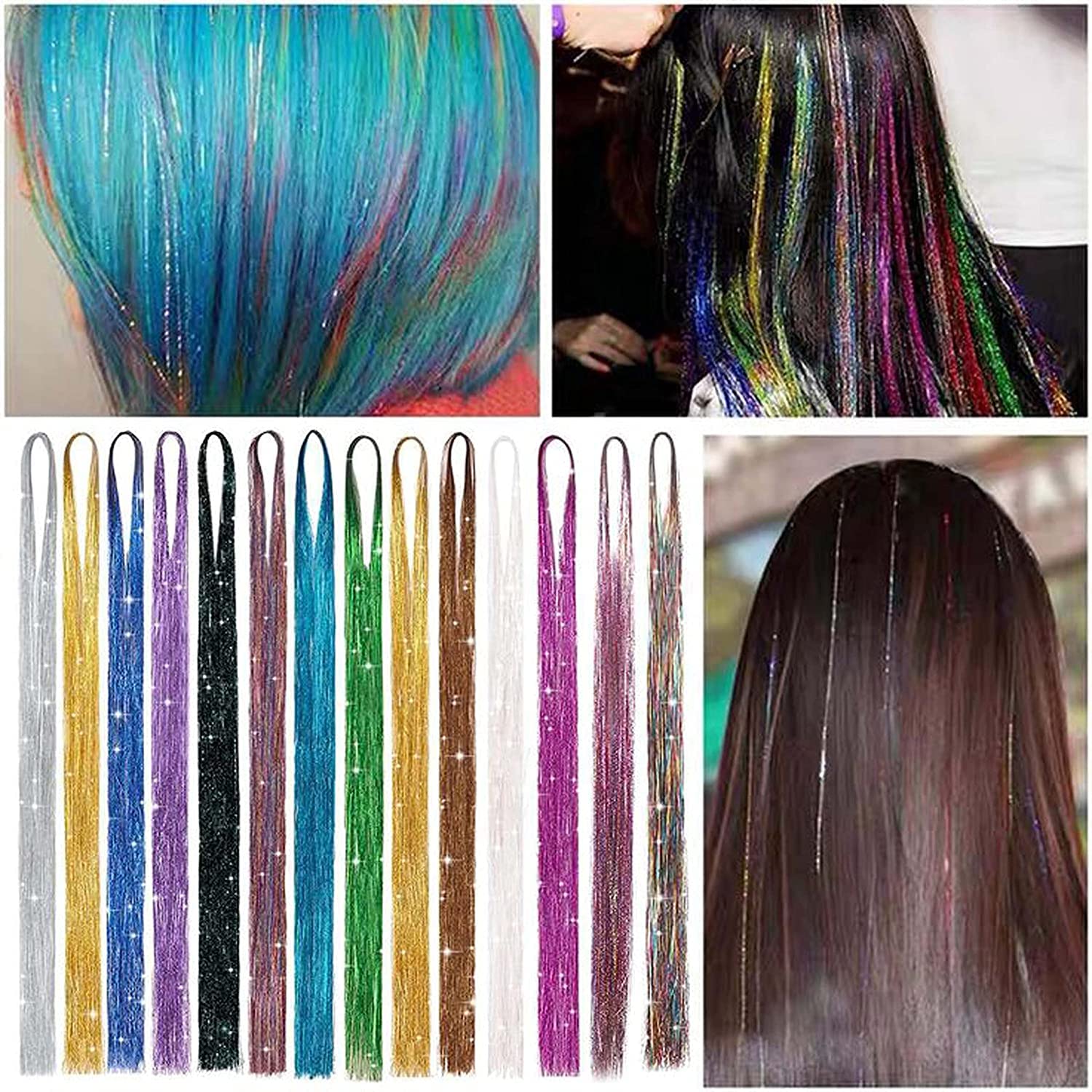 Flushia® 40 Inch Hair Tinsel Extensions - 2400 Strands in 2 Colors (Rani & Red) | Glitter Hair Highlights for Parties, Festivals & Special Occasions | Fairy Hair Glitter Extensions for Shiny, Sparkly Look