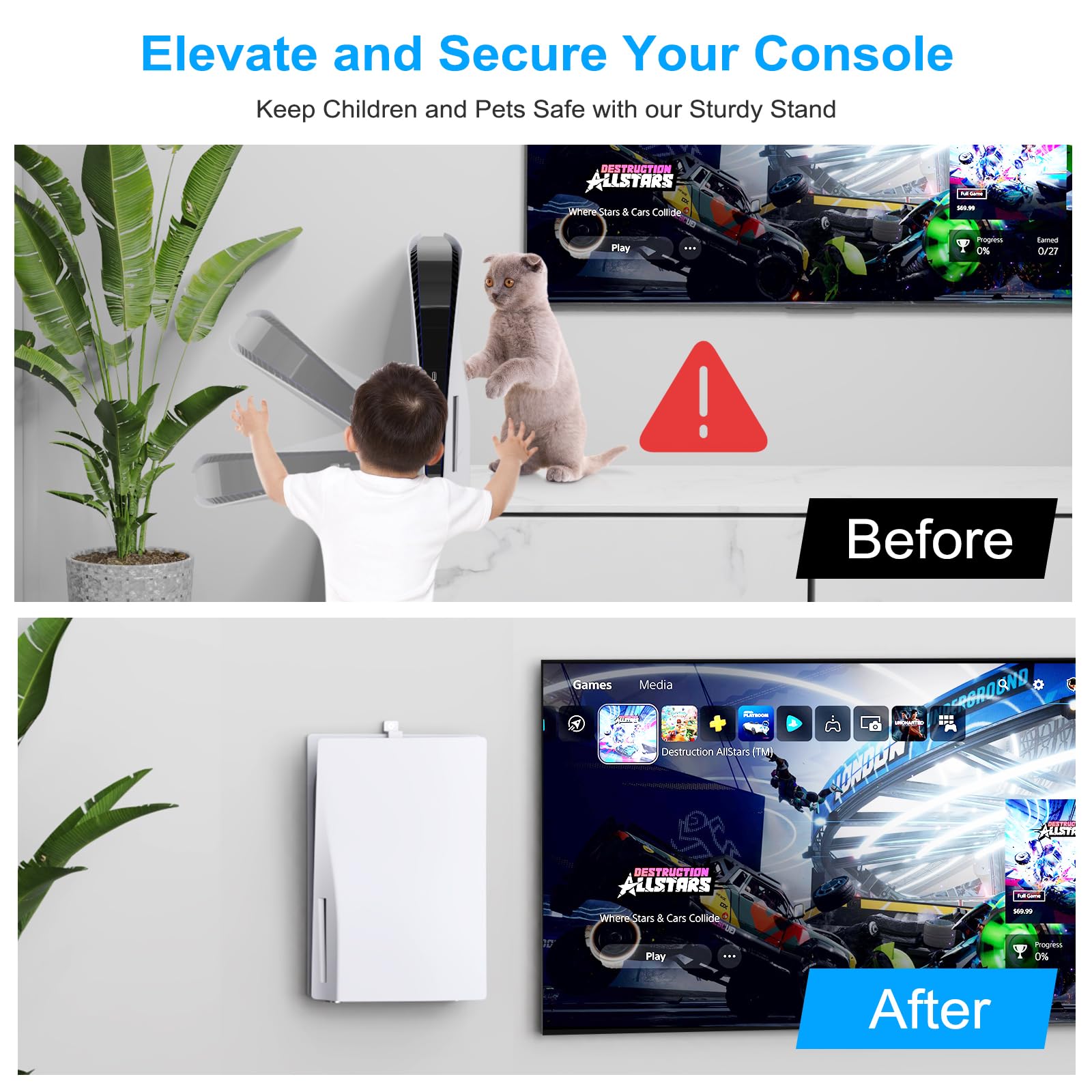 PS5 Wall Mount Bracket - Universal Stand for PS5, PS5 Slim & PS5 Pro - Compatible with PlayStation 5 Disc & Digital Edition - Perfect for Gaming Room, Bedroom & Living Room Setup