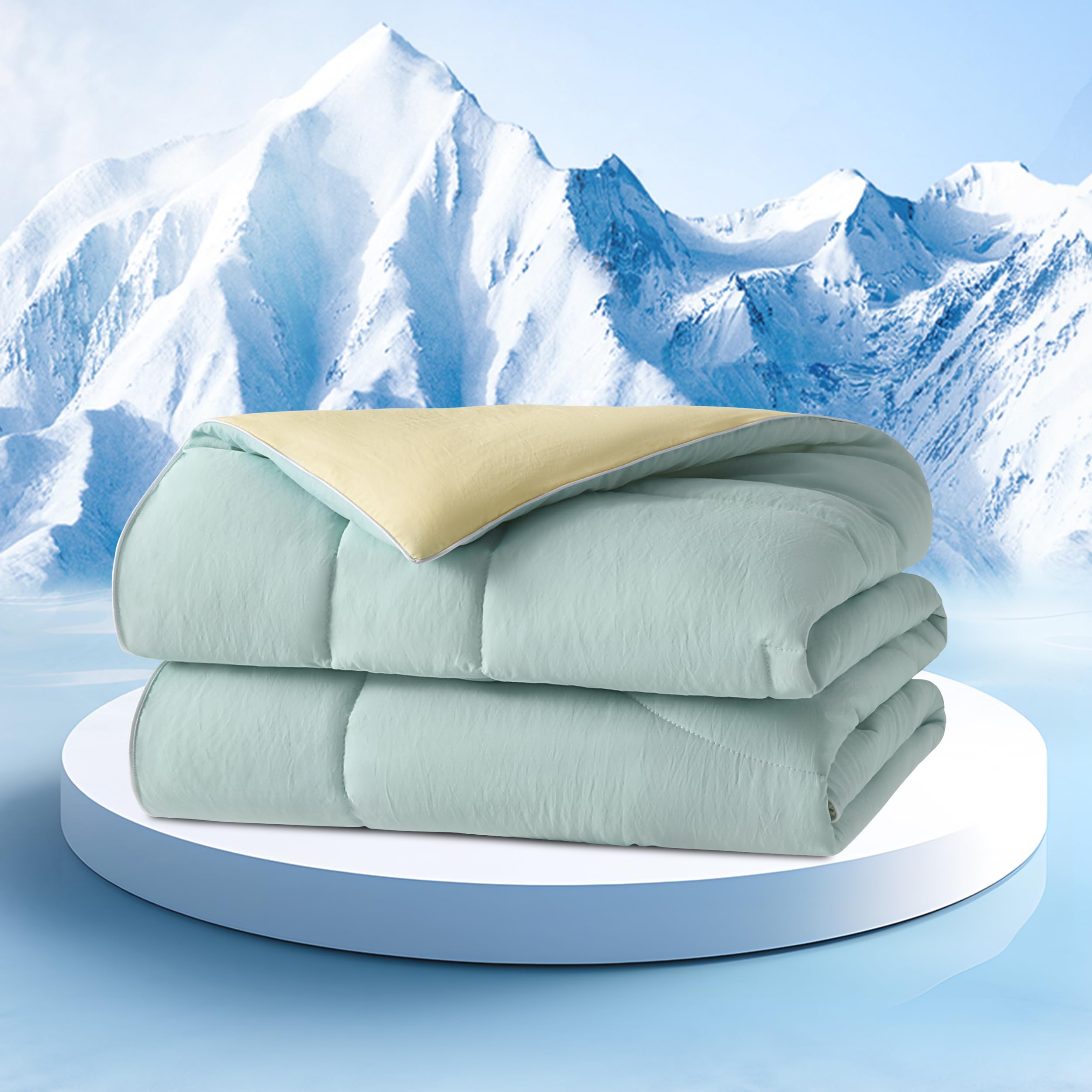 Cooling Summer Blanket - Lightweight Breathable Comforter for Hot Sleepers & Night Sweats | Reversible Cooling Quilt with Lyocell™ Blend Fabric | Machine Washable (Mint/Butter, 80