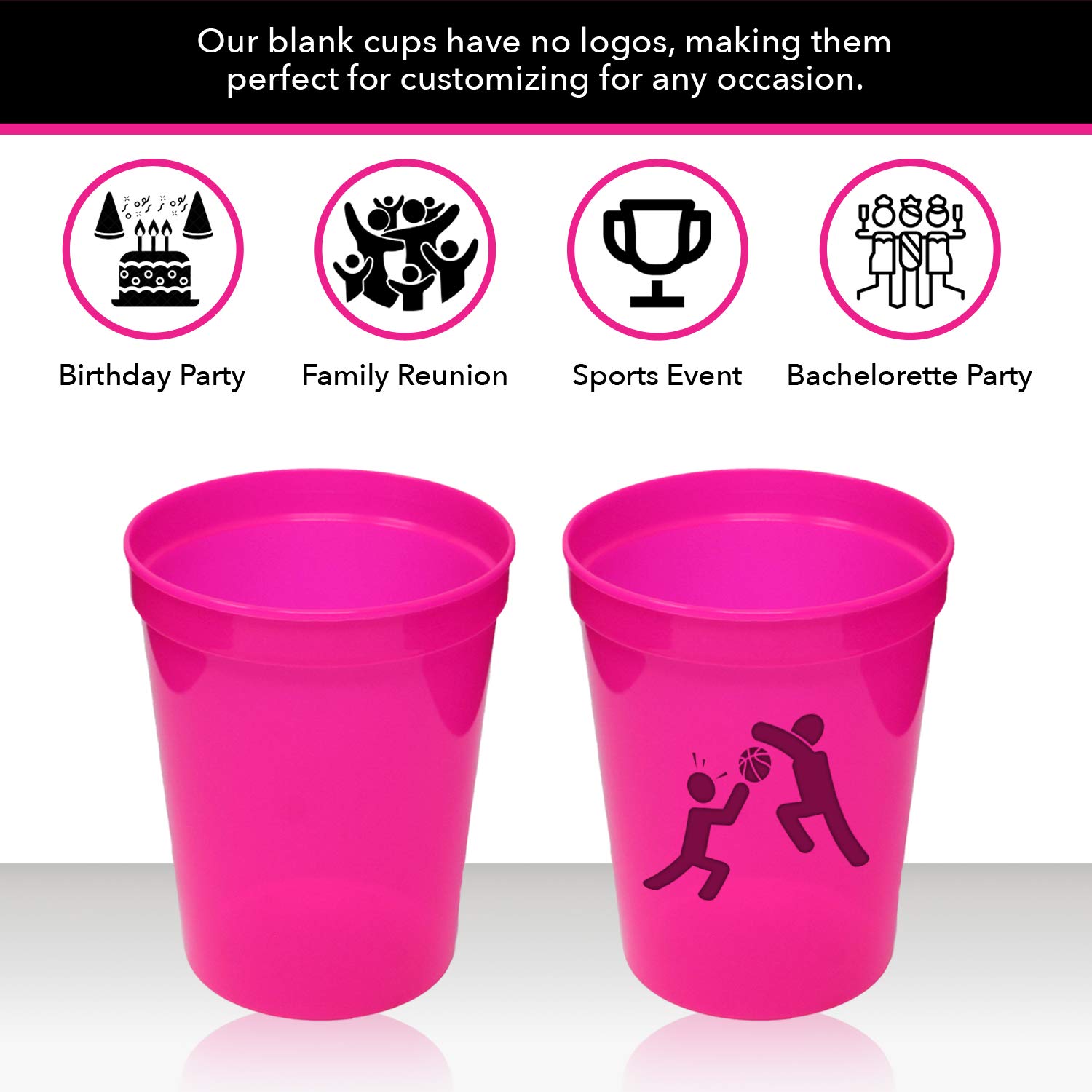 Rolling Sands 16 oz. Reusable Plastic Stadium Cups - 8 Pack BPA-Free Dishwasher Safe Tumblers - Made in USA - White - Perfect for Parties, BBQs, Sports Events & Outdoor Gatherings