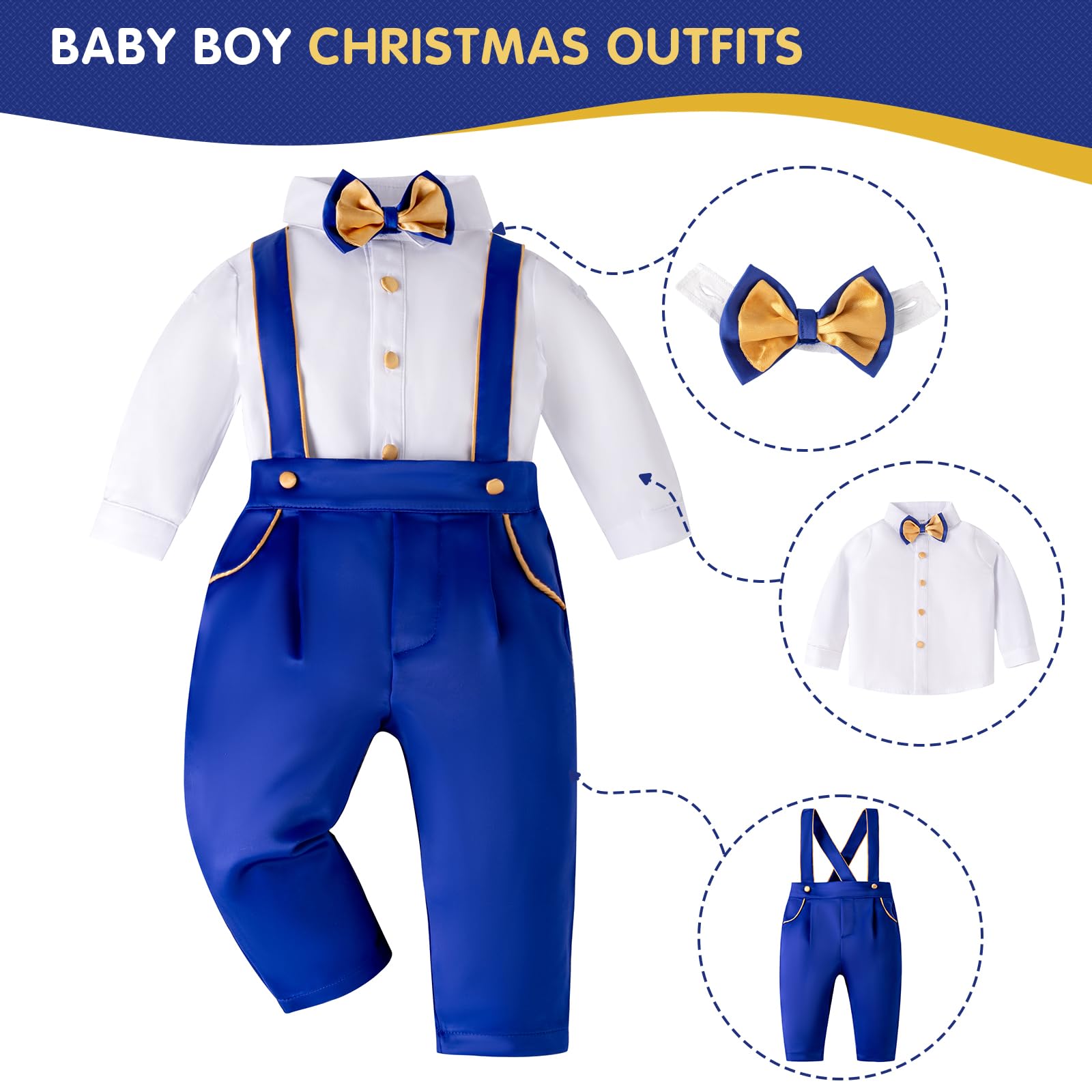 Booulfi Baby Boys Clothes - Newborn Christmas Outfit & Gentleman Formal Suit for Baby Boys | Birthday, Fall & Holiday Outfits | Perfect for Parties, Photos & Special Occasions