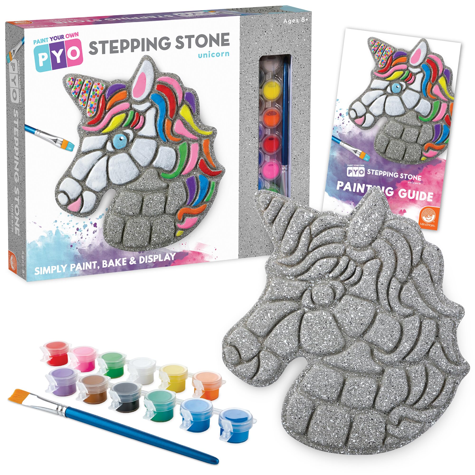 MindWare DIY Unicorn Stepping Stone Kit - Includes Weatherproof Stone, Non-Toxic Paints & Brushes for Kids Outdoor Garden Decor & Creative Play
