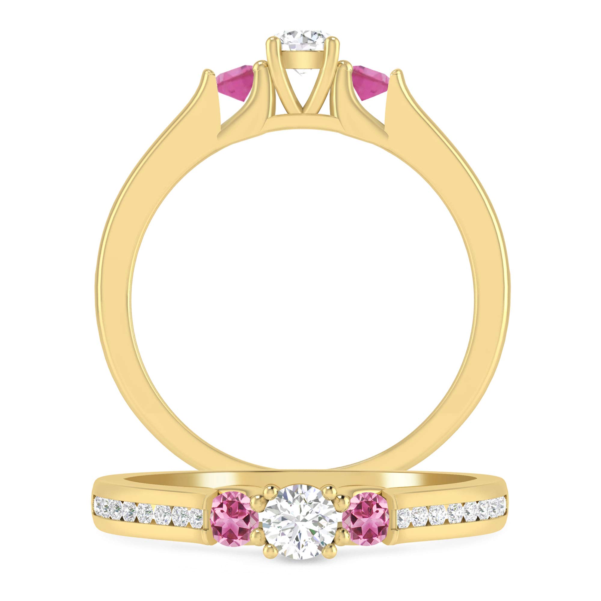 **Inspereza 10K Gold 1/2 Carat Round Diamond Engagement Ring with Pink Tourmaline Three Stone Ring – Size 5-8, H-I Color, I2-I3 Clarity | Perfect Wedding Proposal, Promise Ring, Anniversary Gift for Her**    **Usage Scenarios:** Ideal for engagements, anniversaries, Valentine's Day, birthdays, or as a romantic surprise gift.